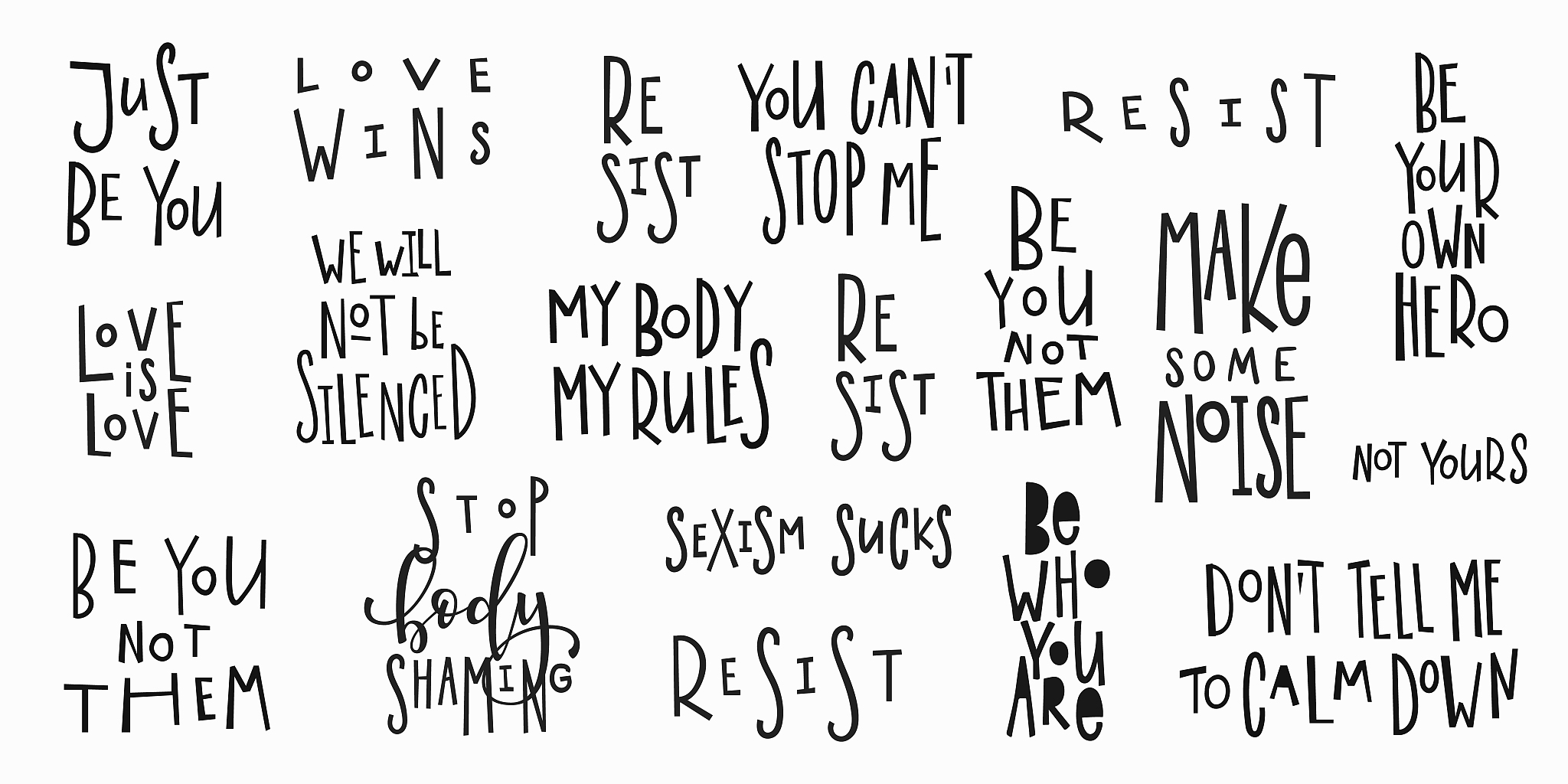 girl power t-shirt quote lettering set