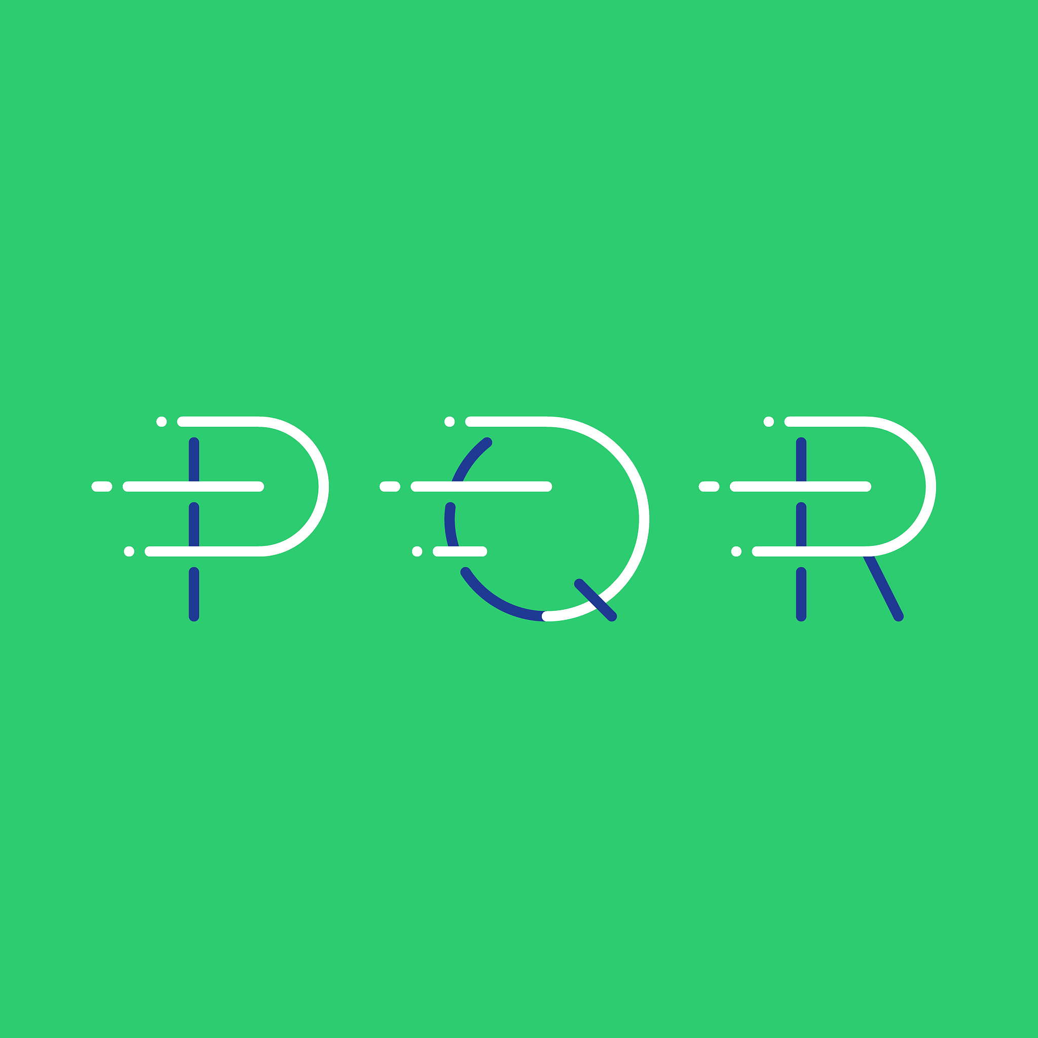 dynamic letters p, q and r in motion, decorative type, rapid ser