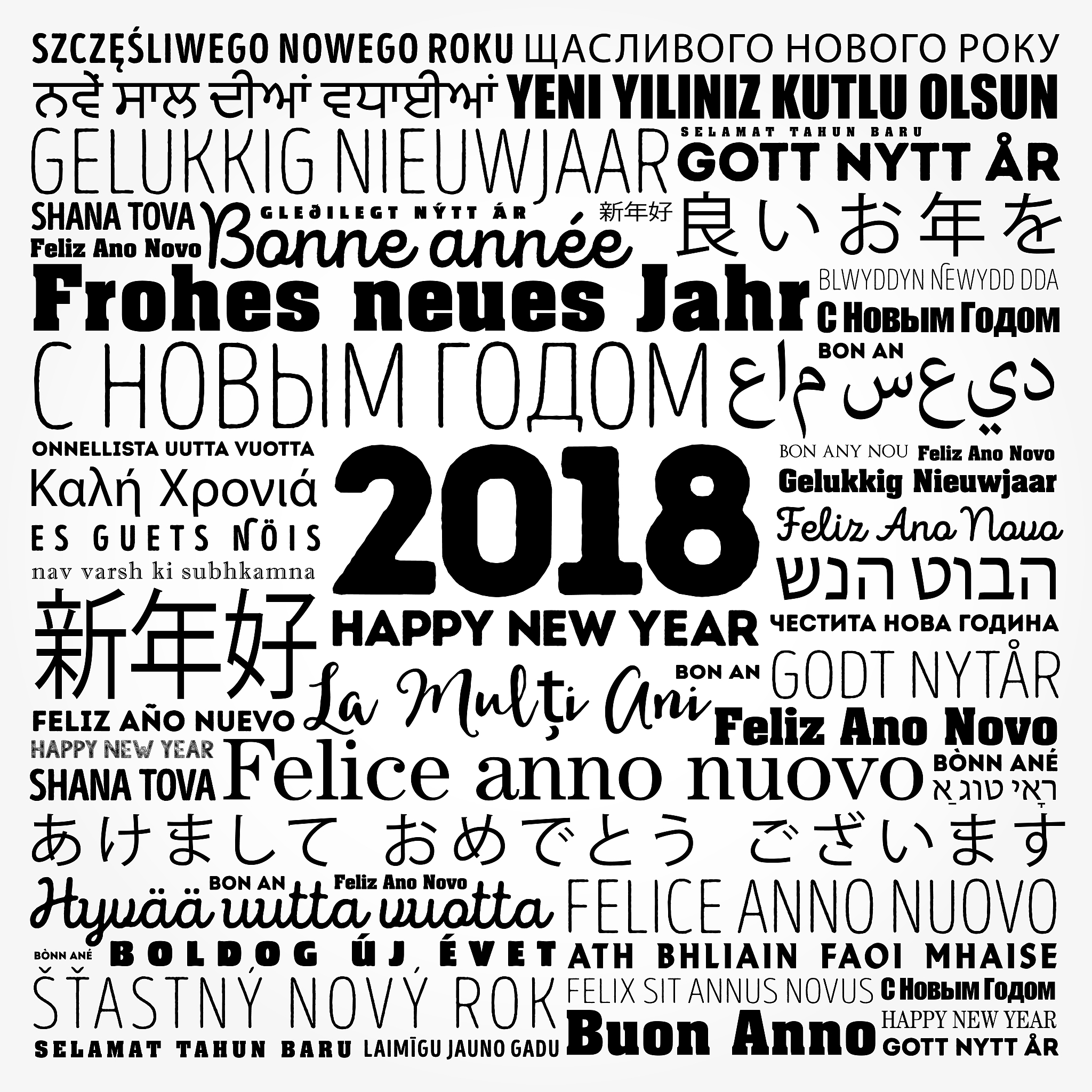 2018 happy new year in different languages