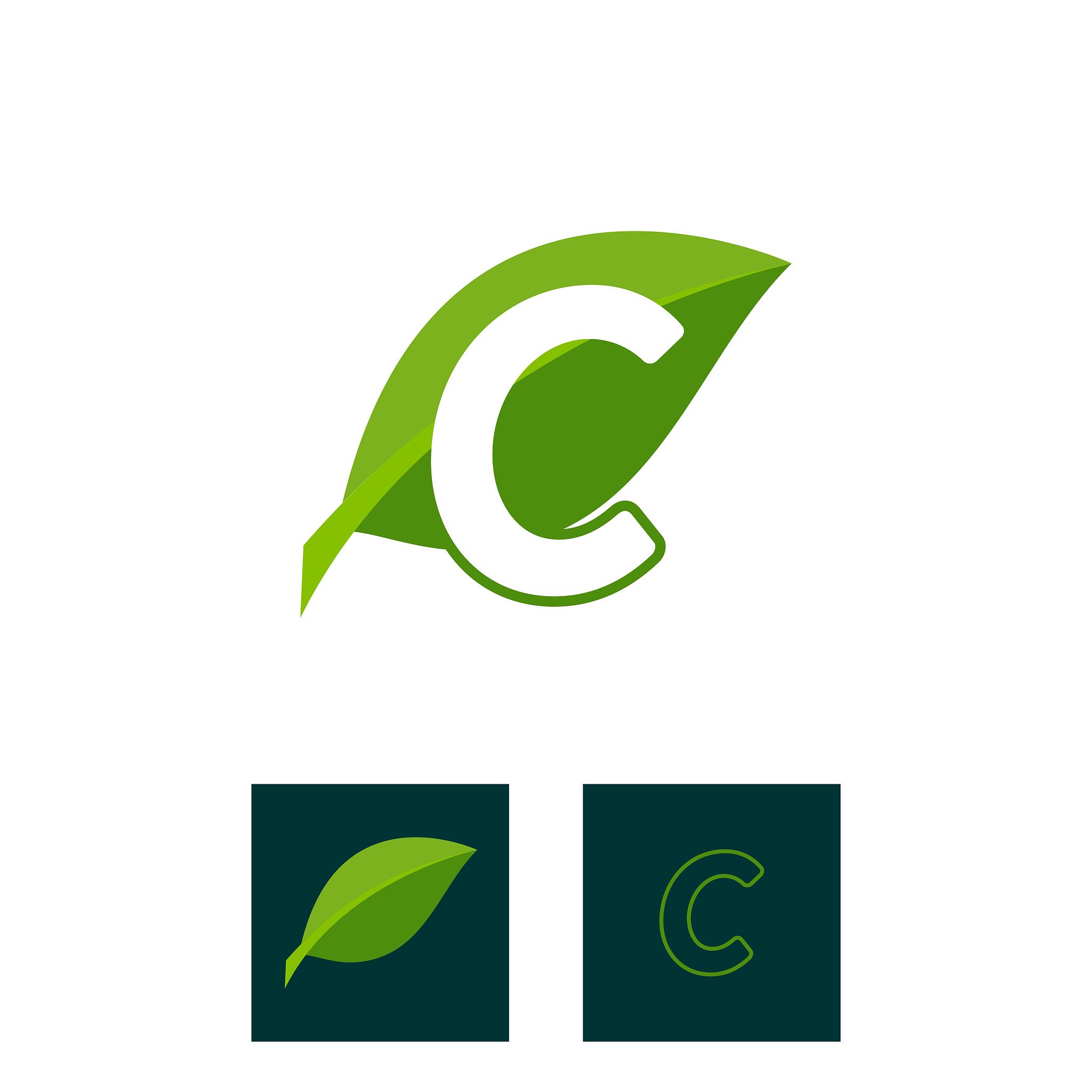 letter c sign/symbol concept, nature green leaf symbol, initials