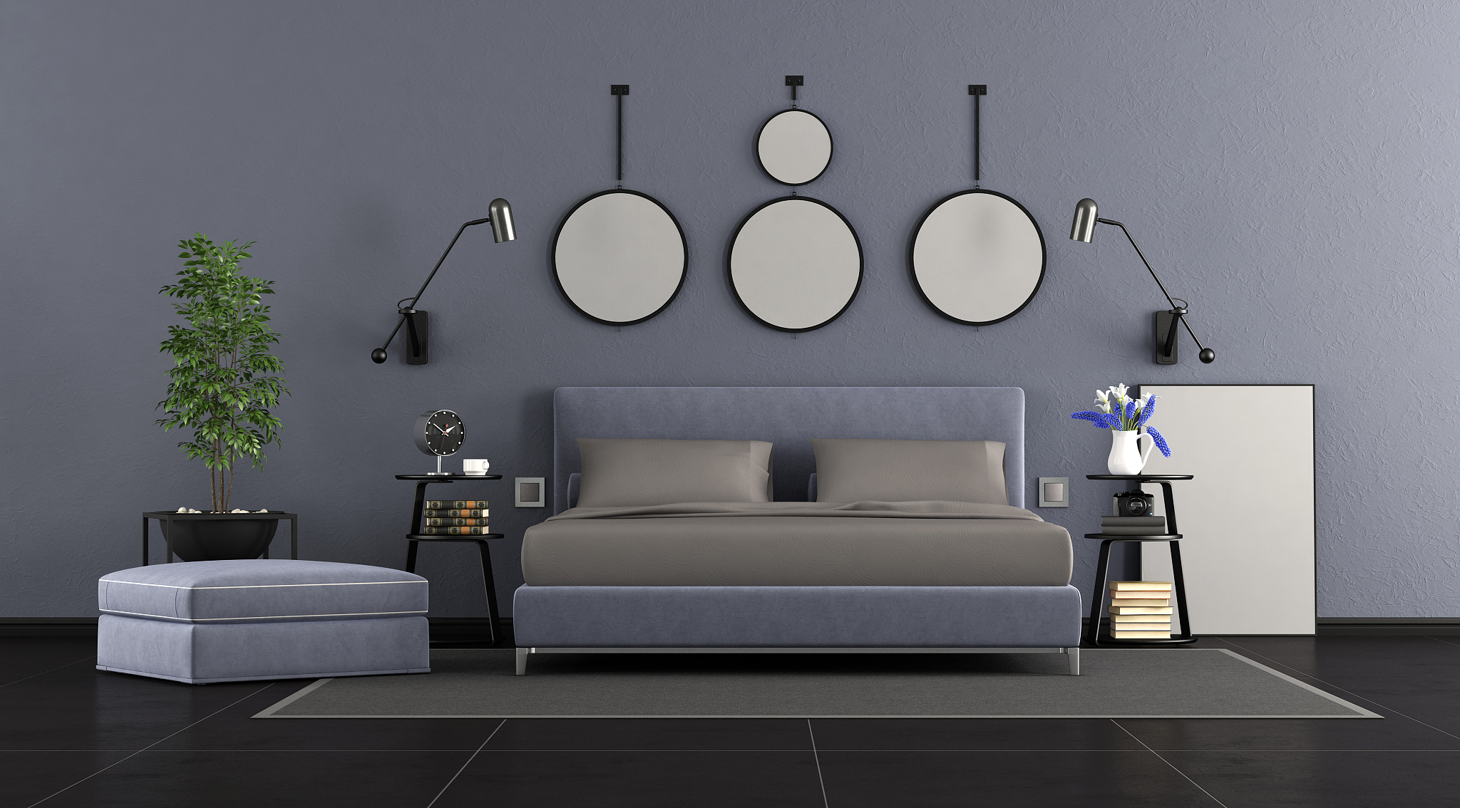 purple and gray master bedroom