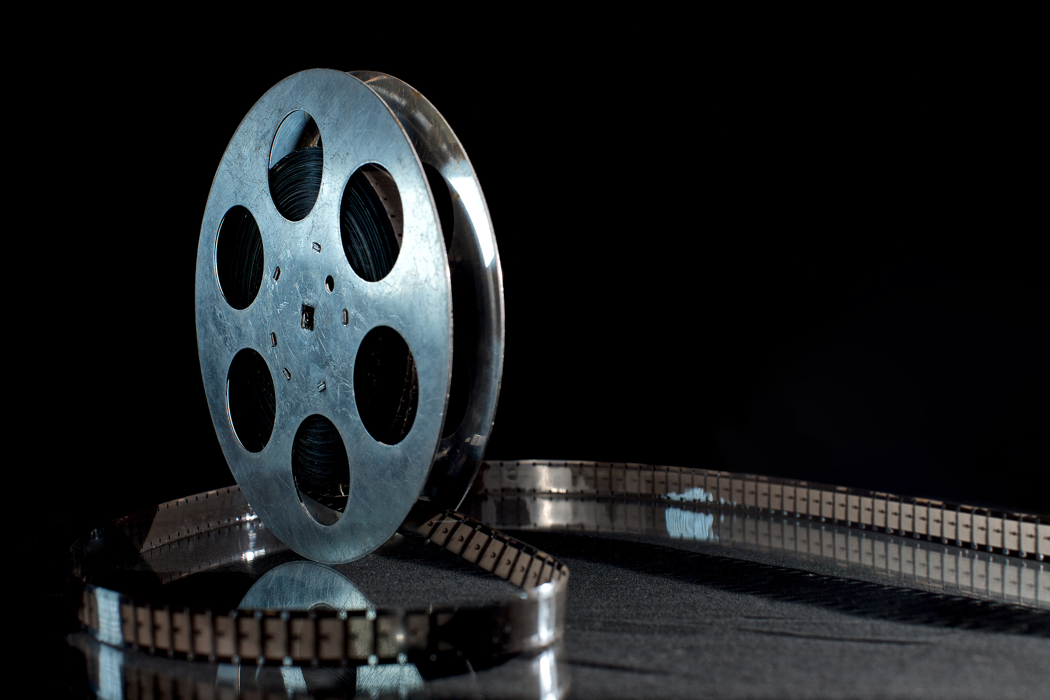 movie film reel on dark