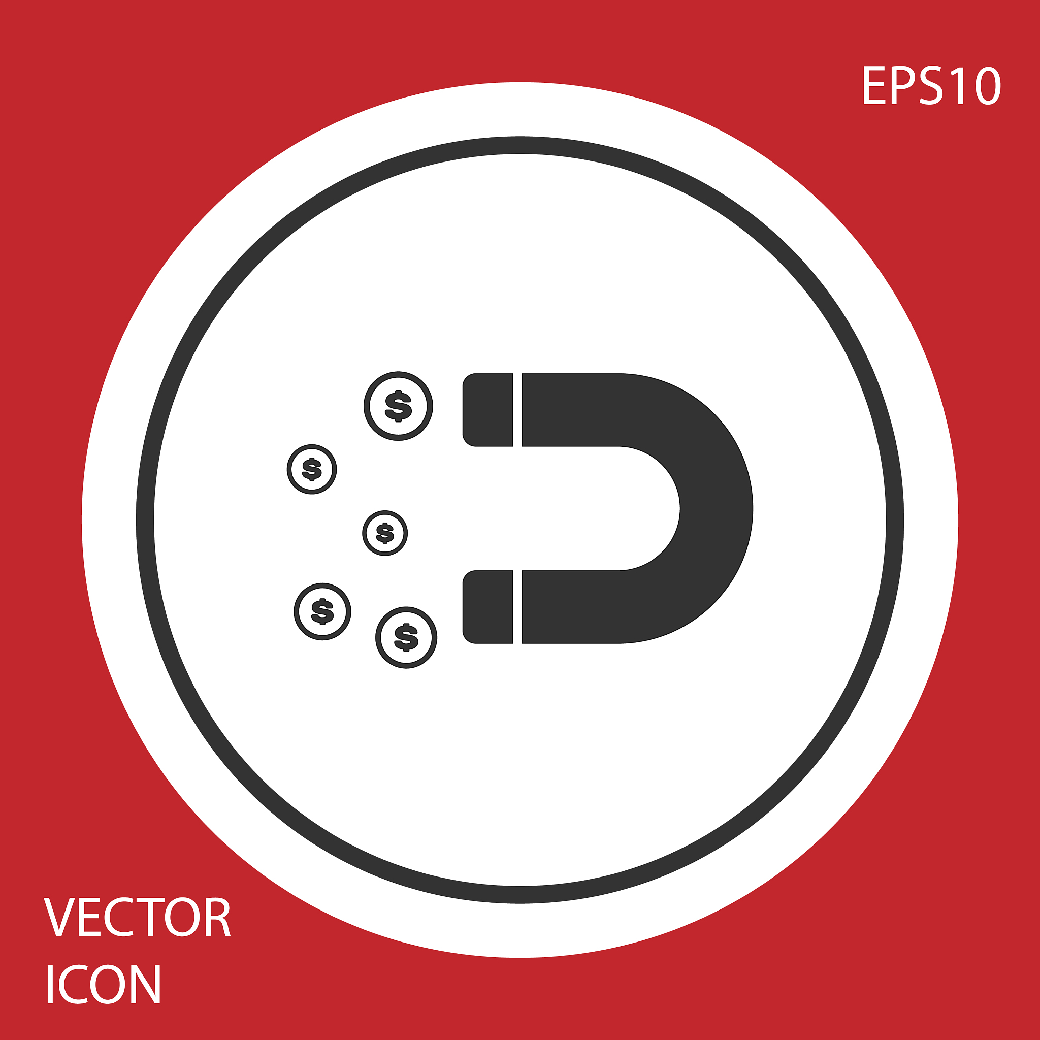 grey magnet with money icon isolated on red