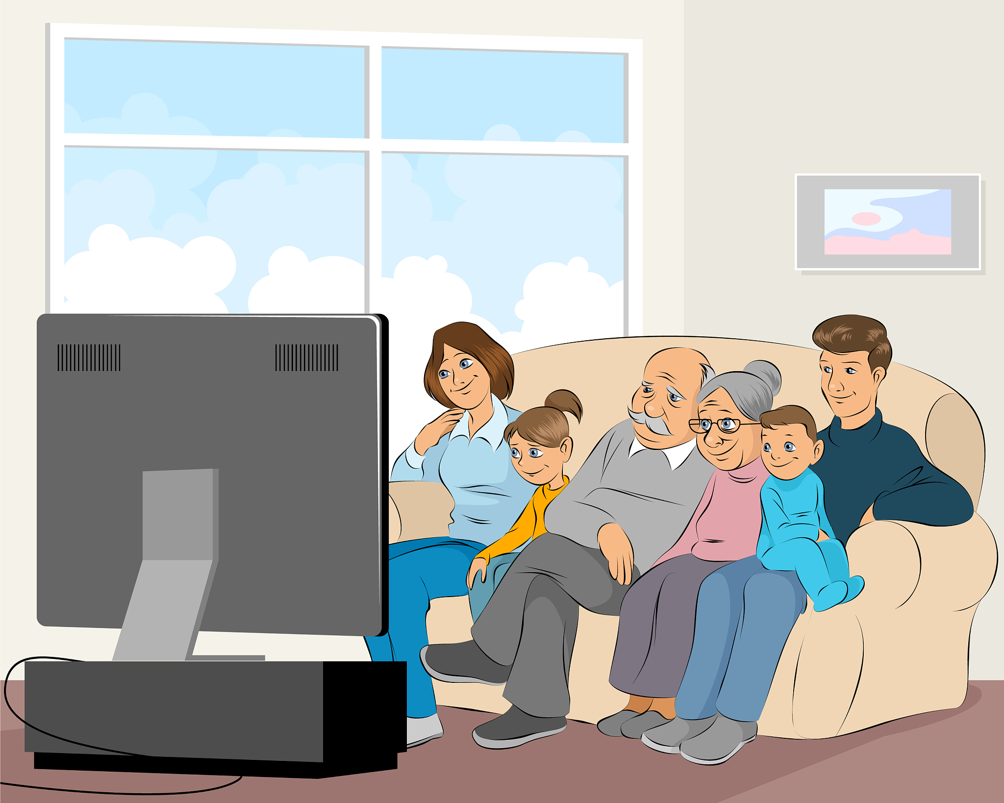 family watching tv