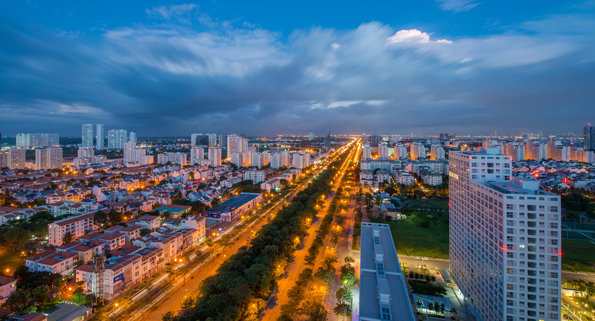aerial view of ho chi minh city at twilight