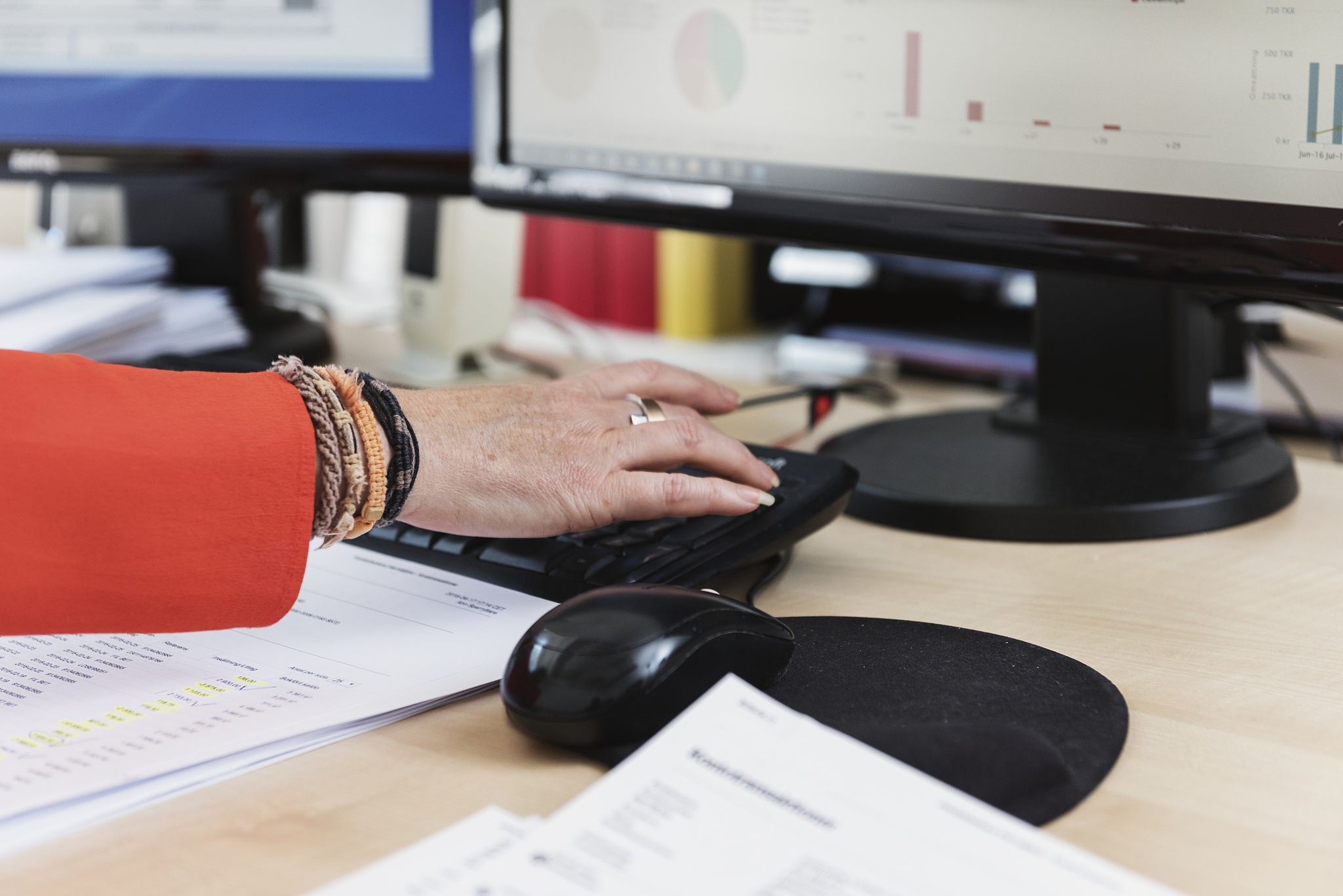 woman using computer in office