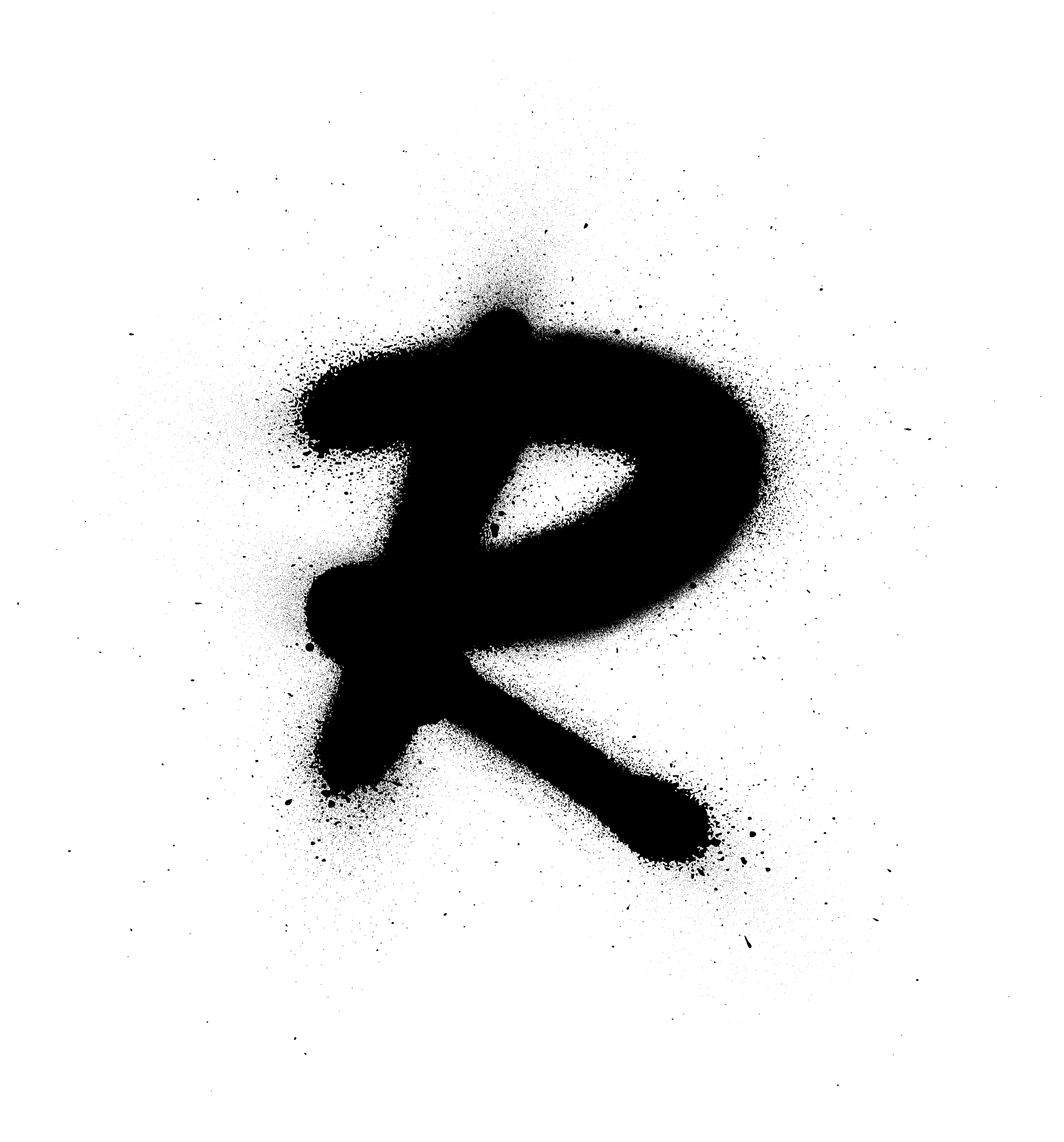 graffiti thin r font sprayed in black over white