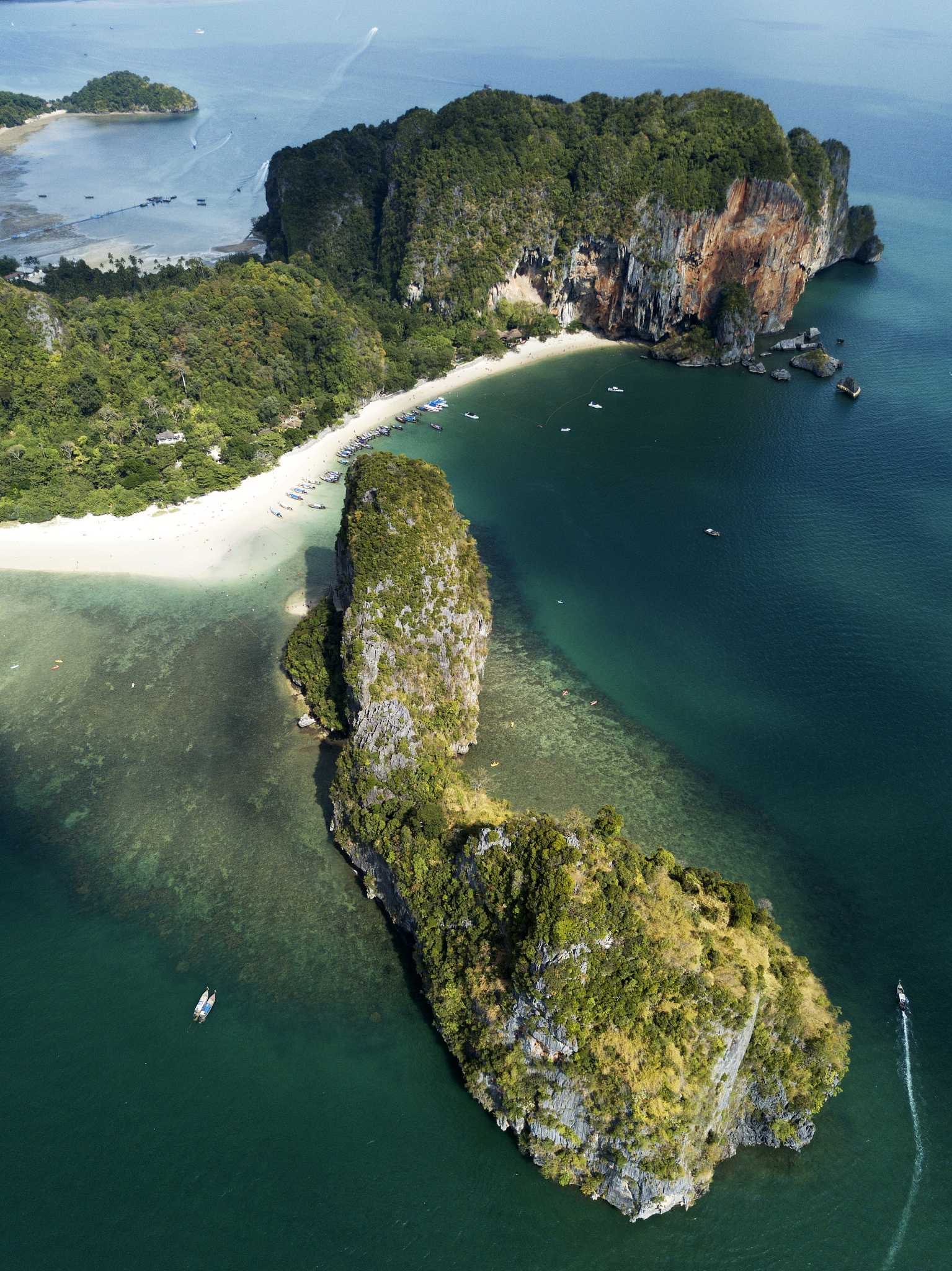 aerial photo of phra nang and railay beach, krabi, phuket, thail