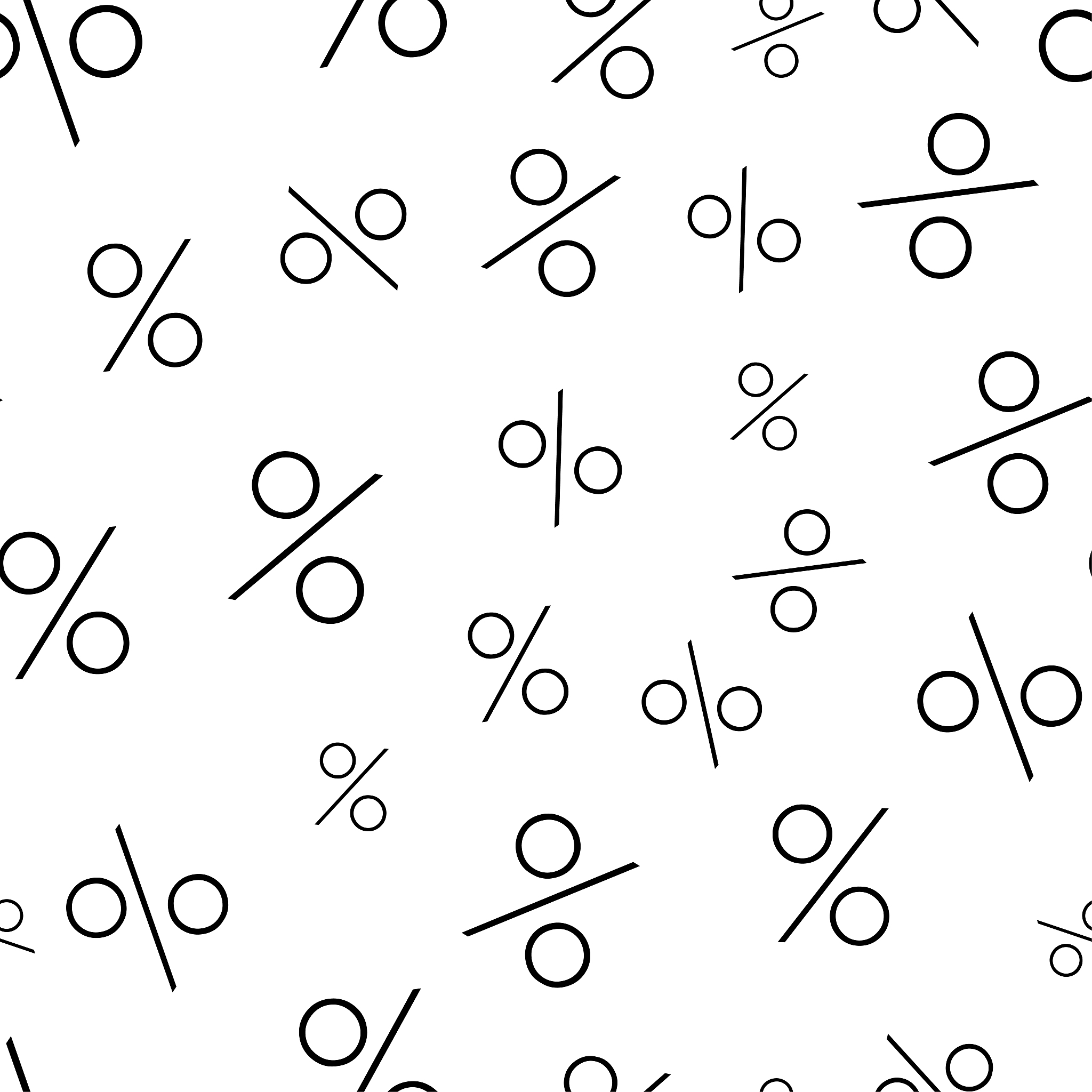 black percent seamless pattern on white background.