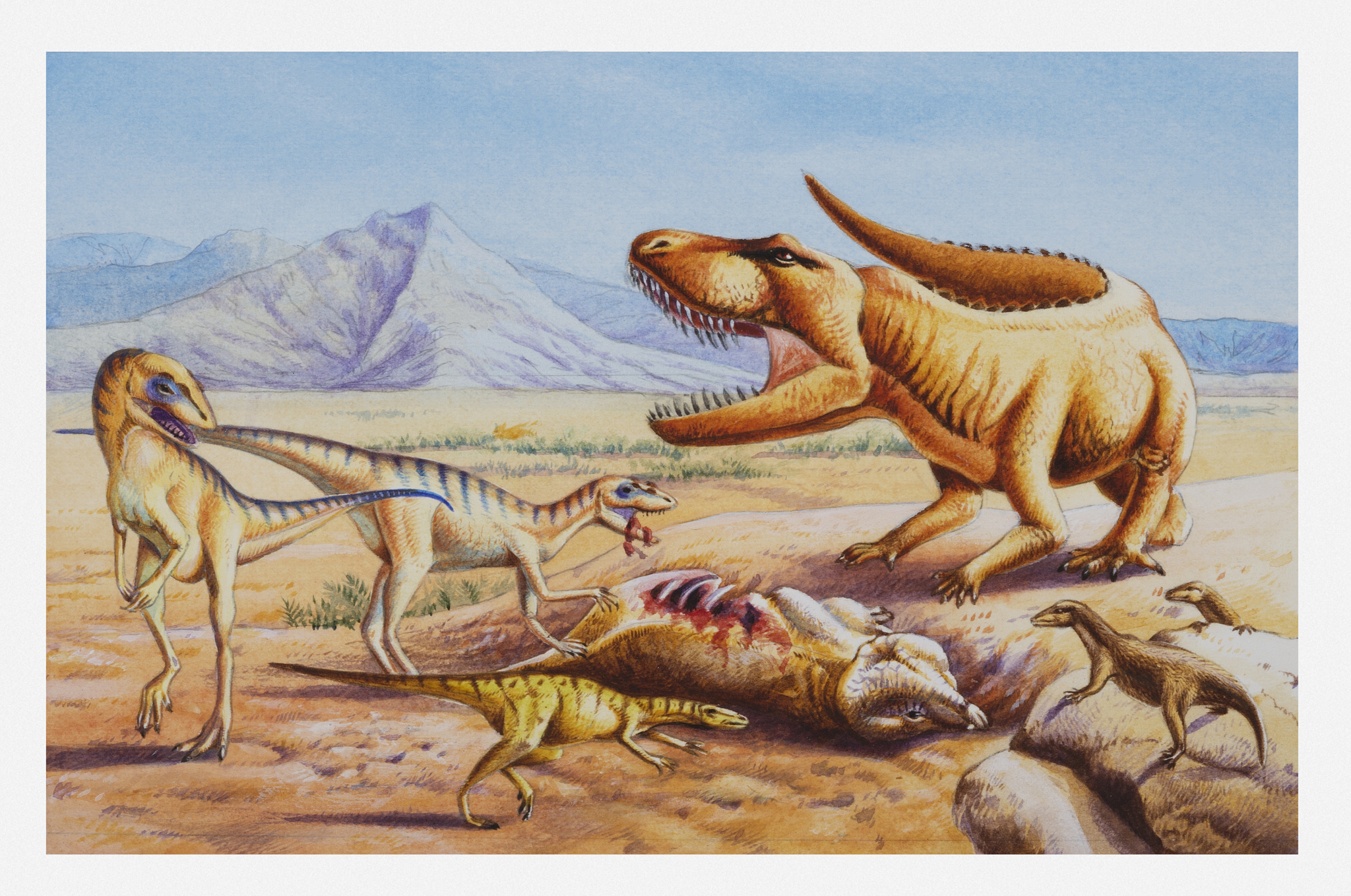 illustration of prehistoric animals including herrerasaurus, sau