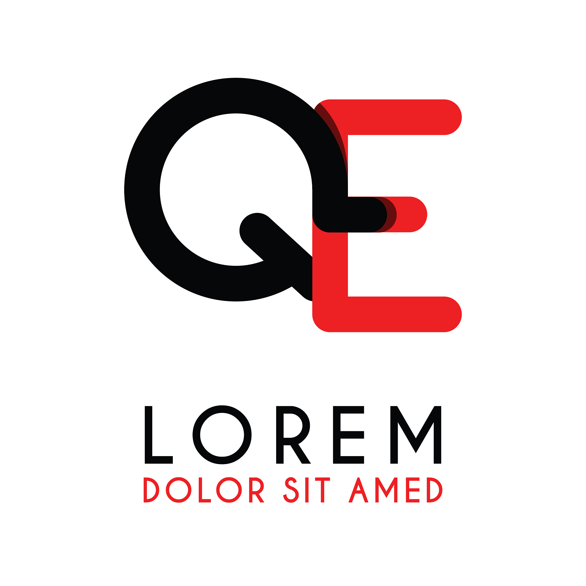 initial letter qe with red black and has rounded