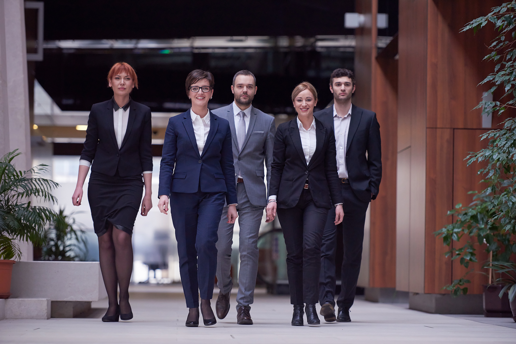 young business people team walking, group of people on modern of