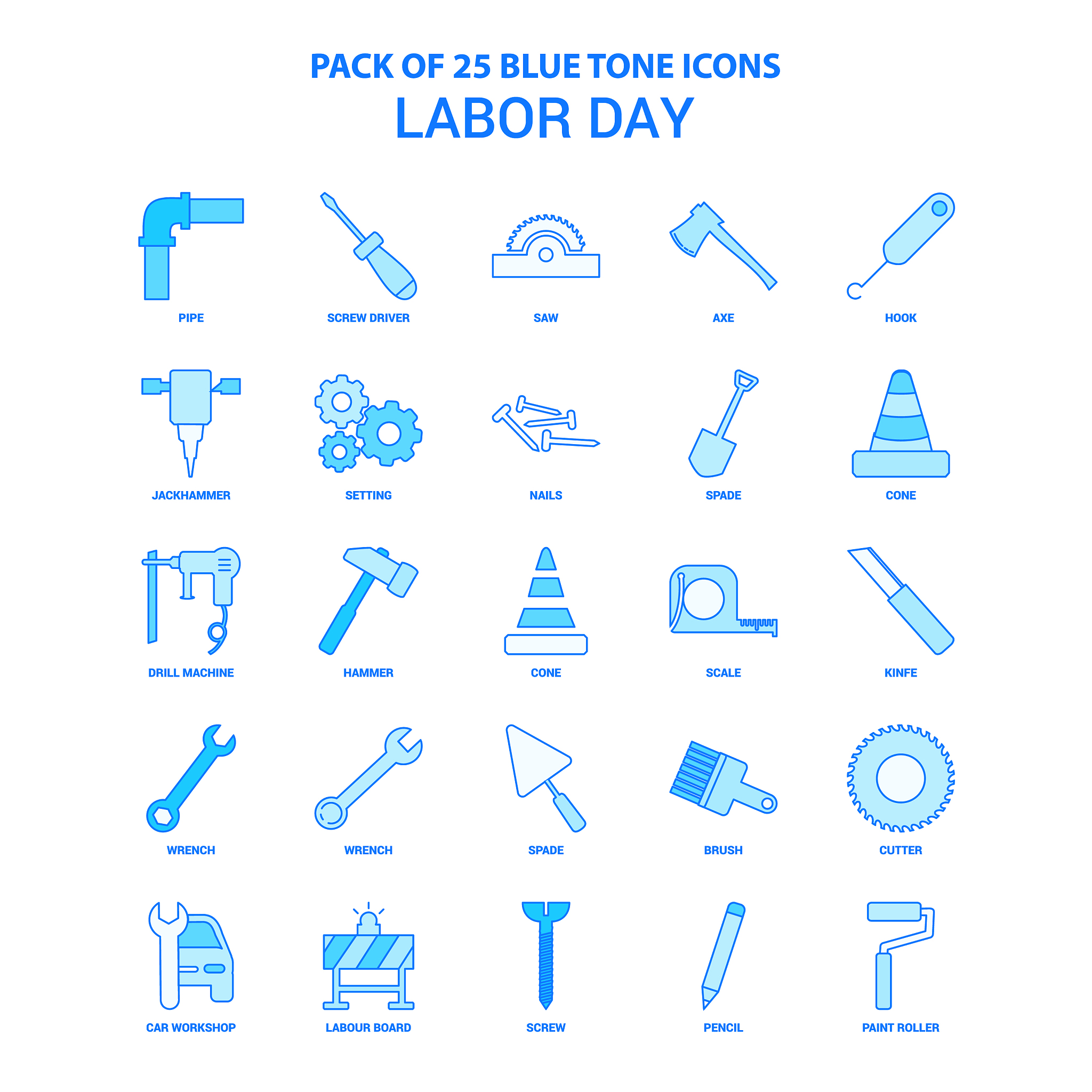 labor day blue tone icon pack - 25 icon sets
