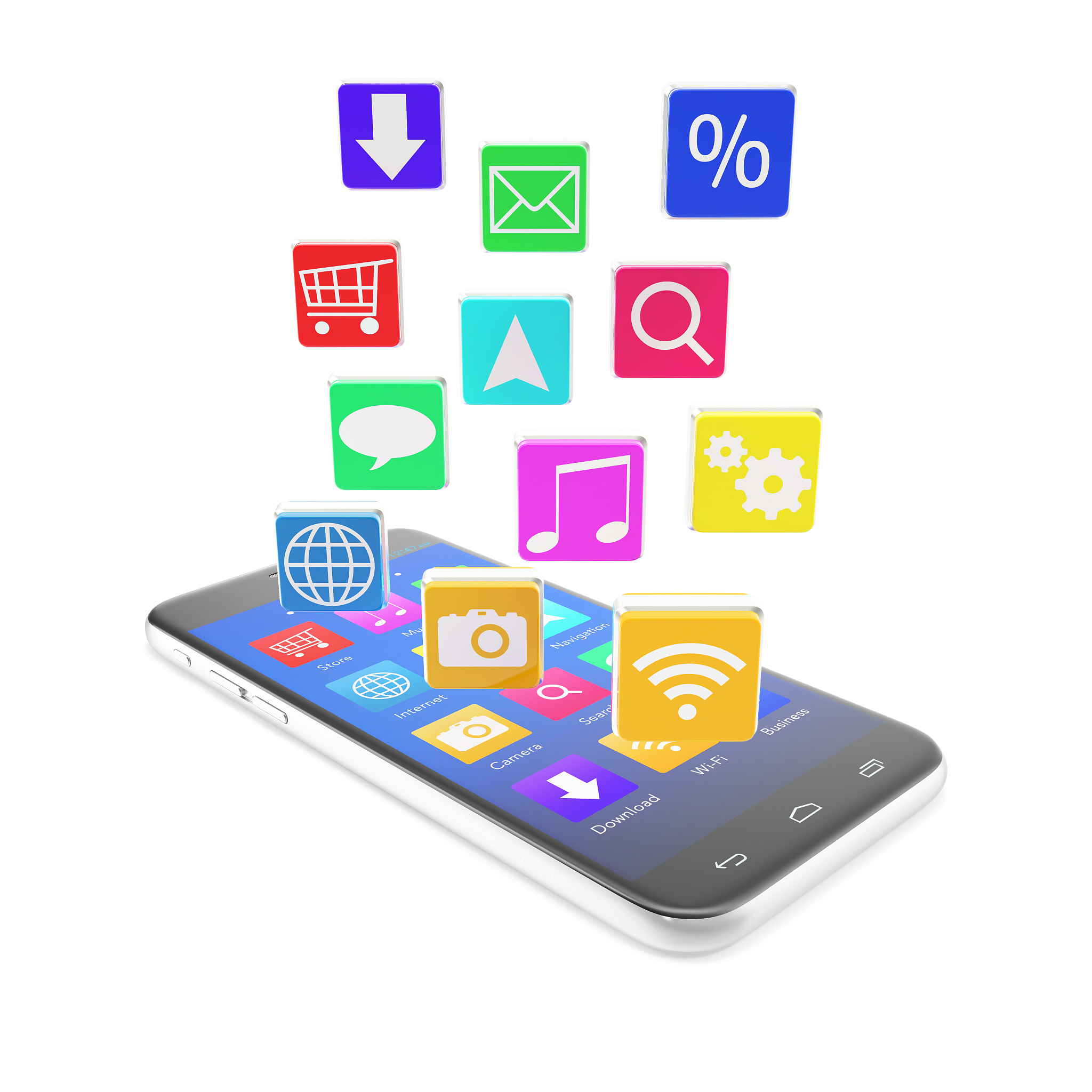 smartphone touchscreen phone, with applications icons.