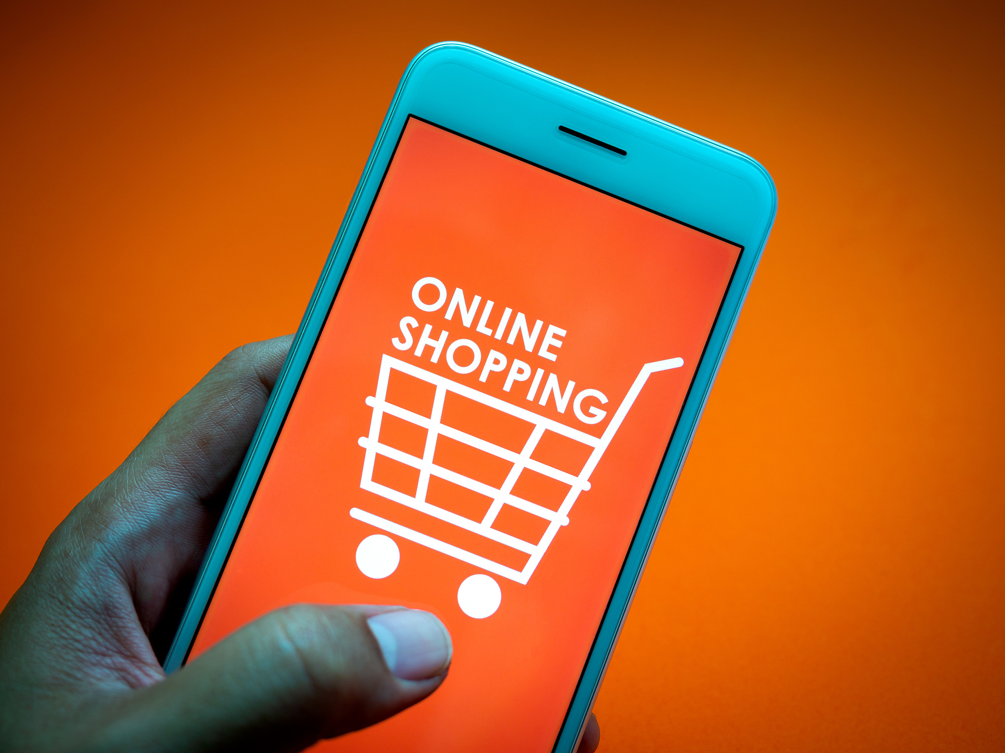 online shopping concept. words "online shopping" and shopping ca