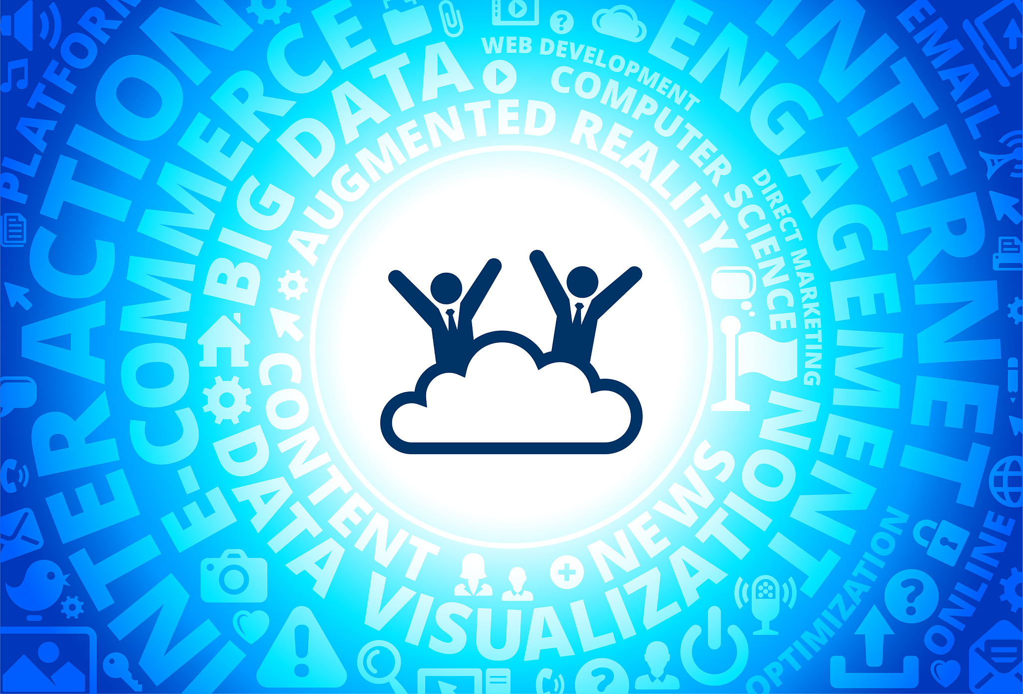cloud 9 businessmen icon on internet modern technology words bac