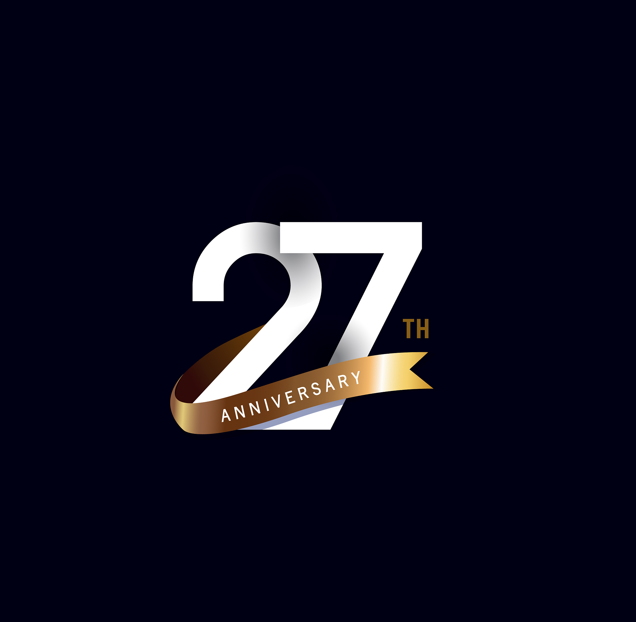 27th anniversary icon with gold ribbon. template design for web,