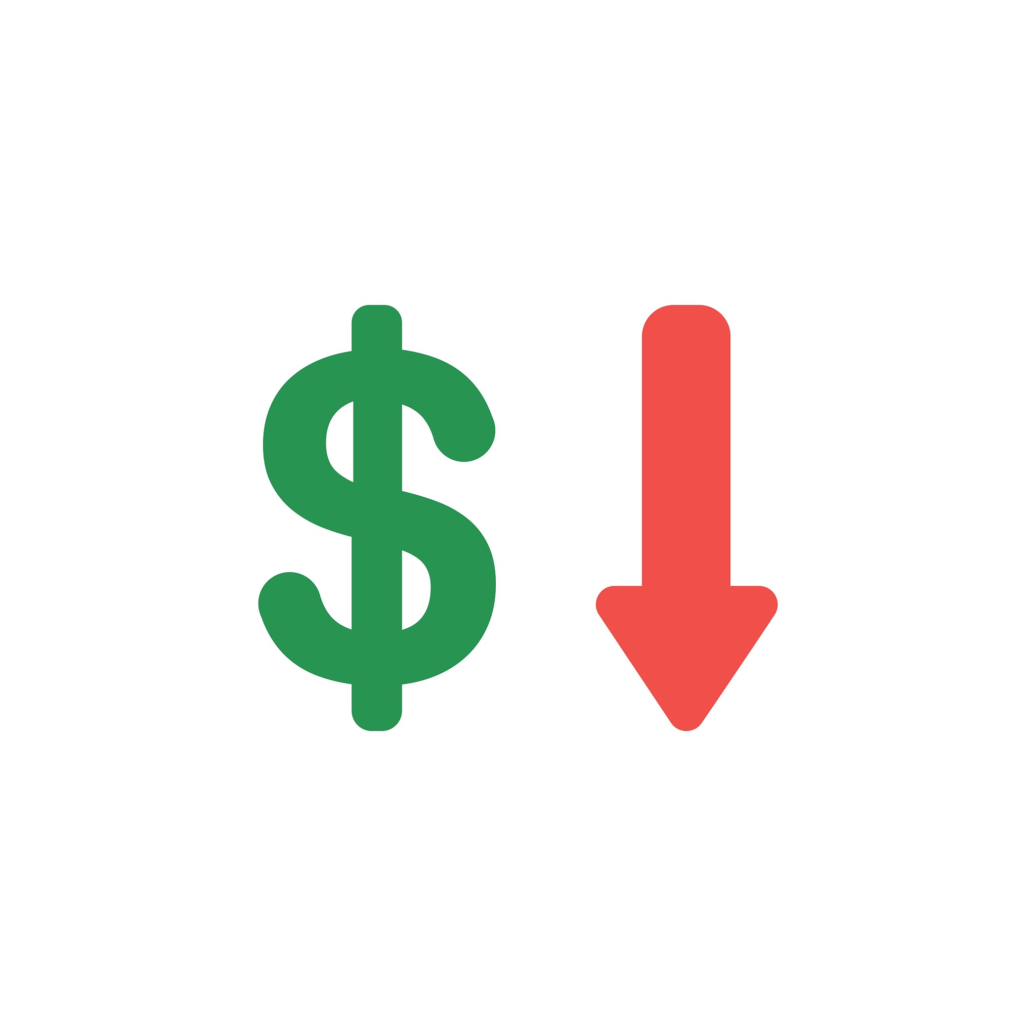 vector concept of dollar with arrow down icon on white with flat