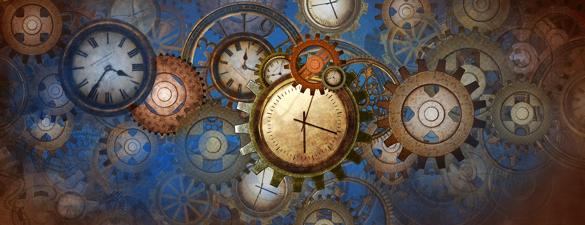 steampunk rusty and blue banner