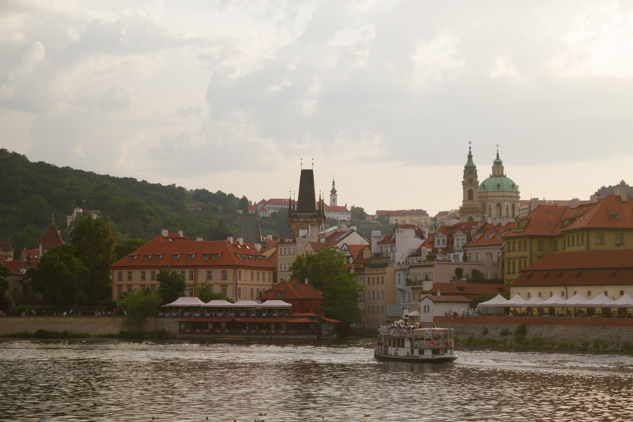 view over prague city on the sunset