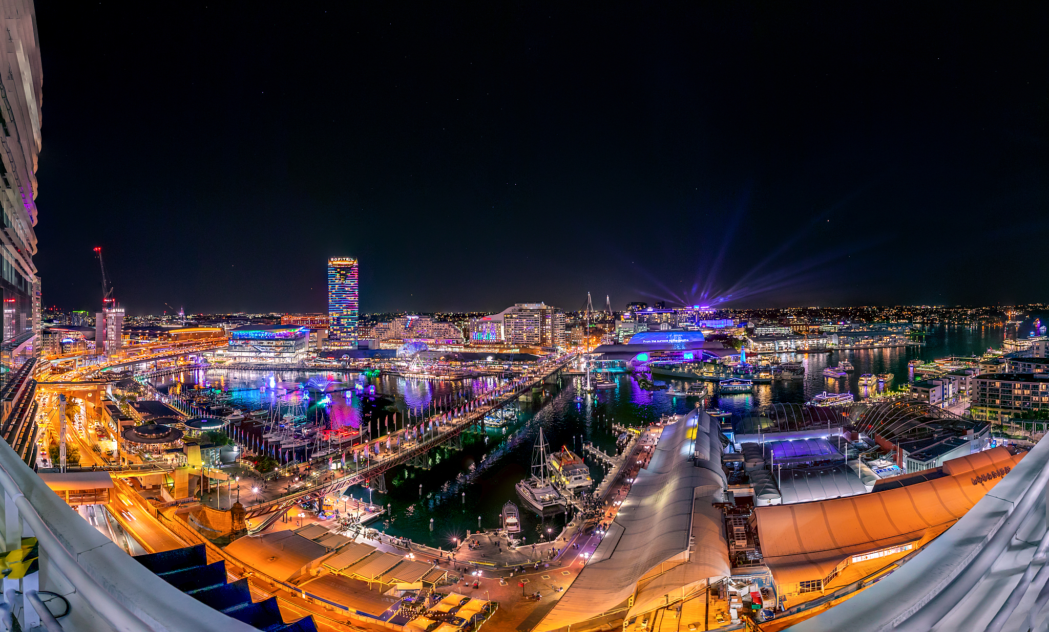 panoramic view of sydney's darling harbour precinct