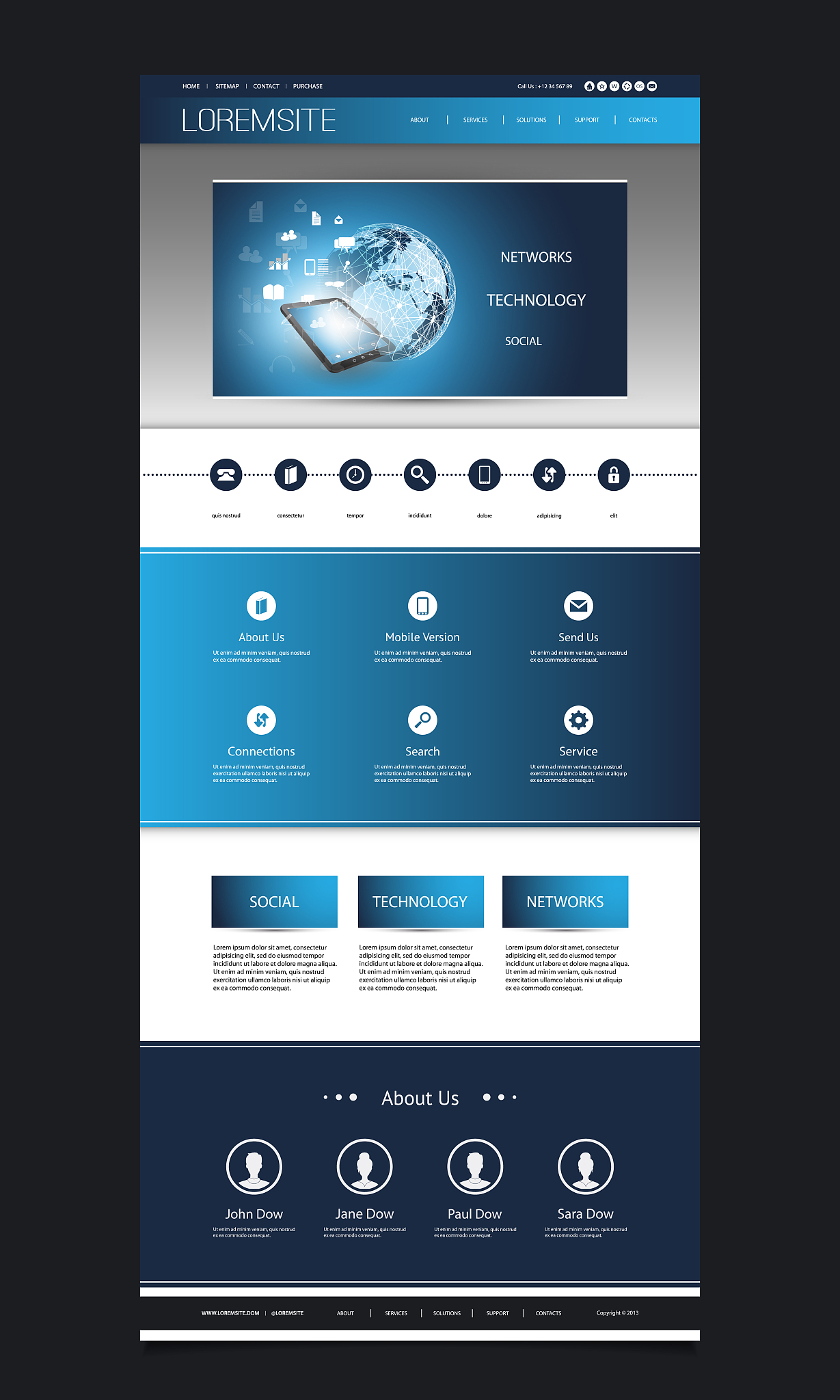one page website template with global networks theme