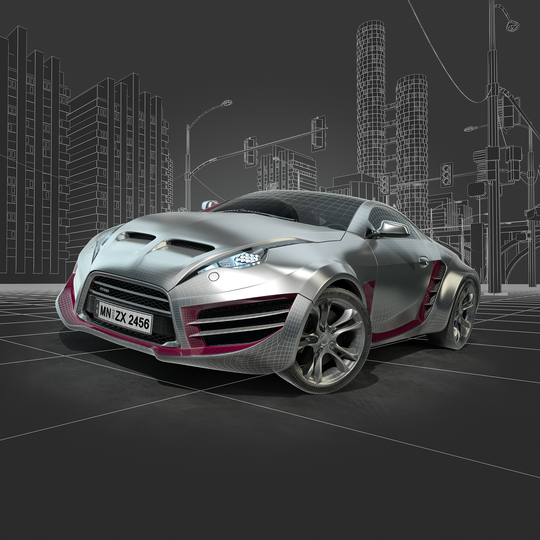 silver sports car. original car design.