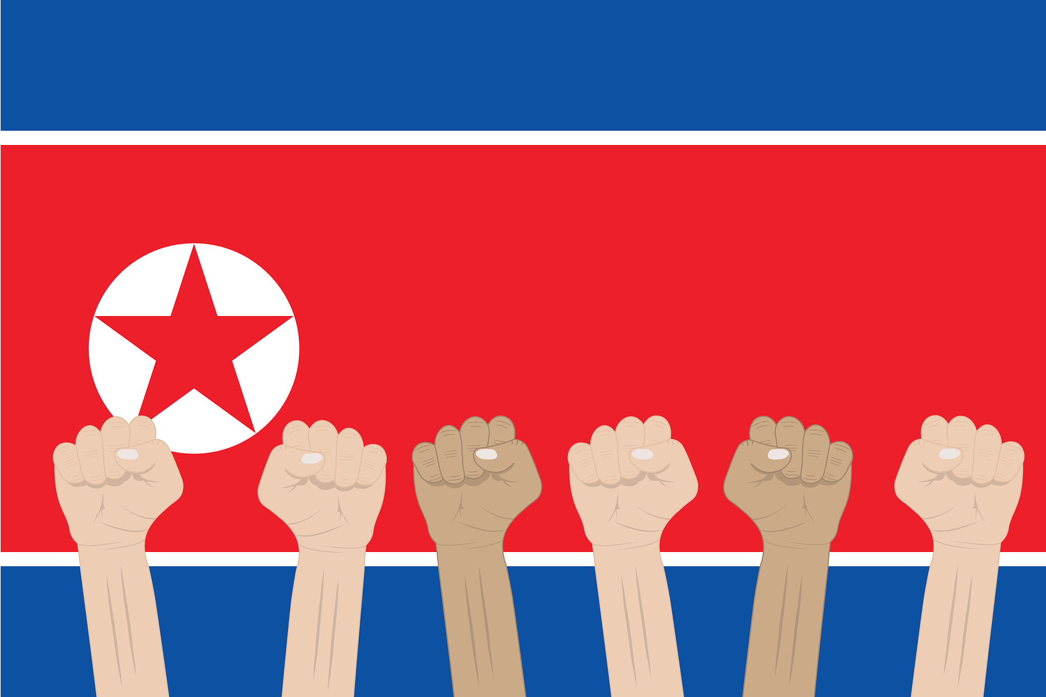 north korea protest fight against a war with flag