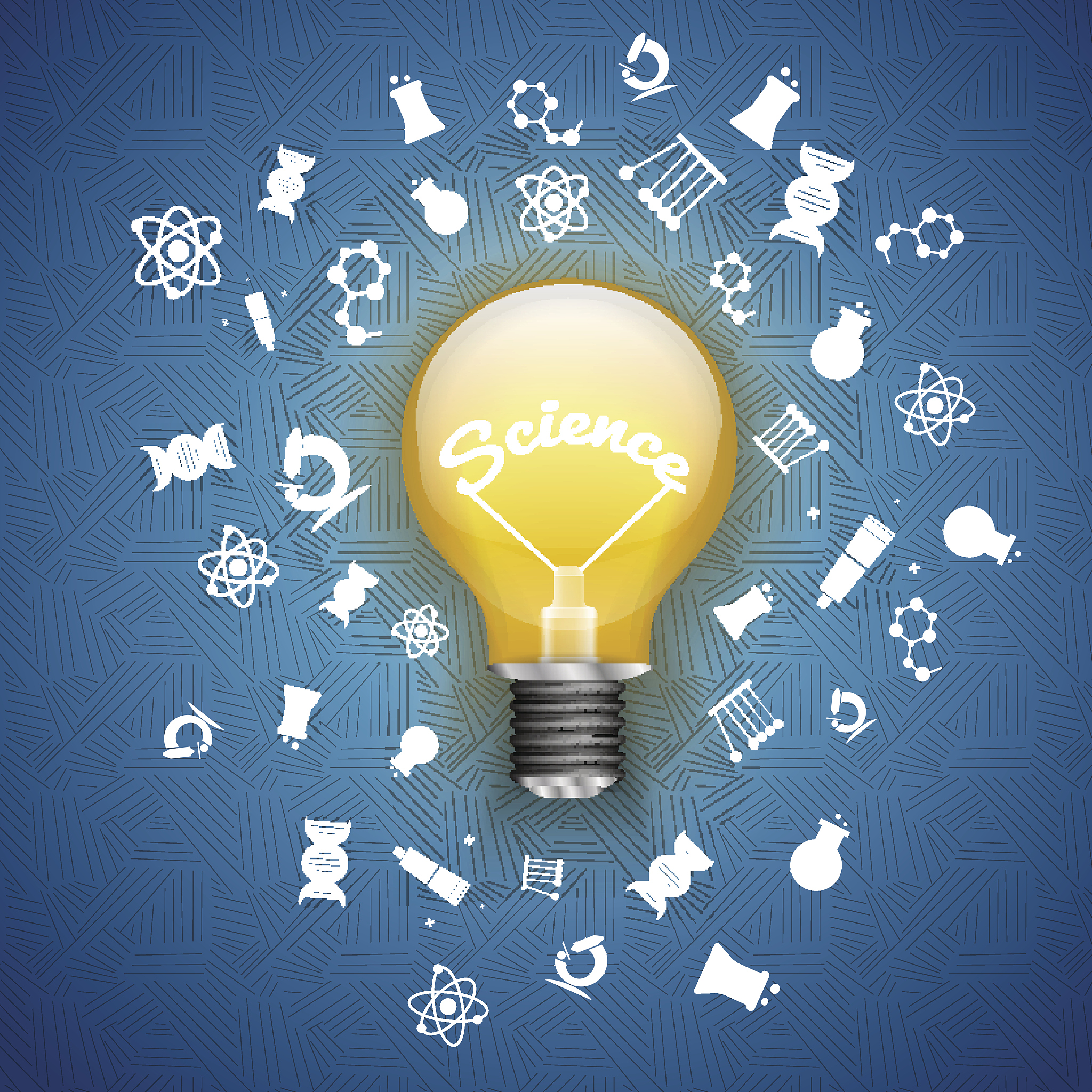 science realistic lamp with icons technology background