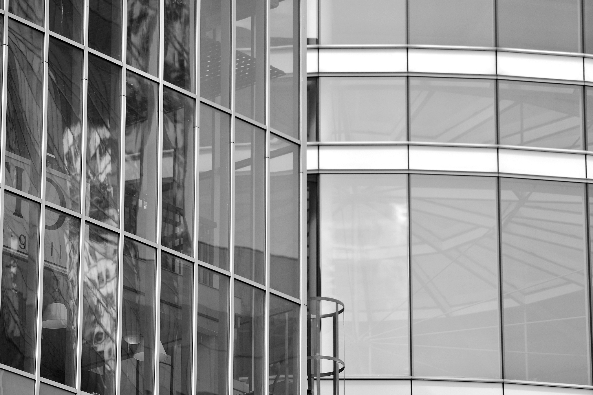 modern office building wall made of steel and glass. black and w