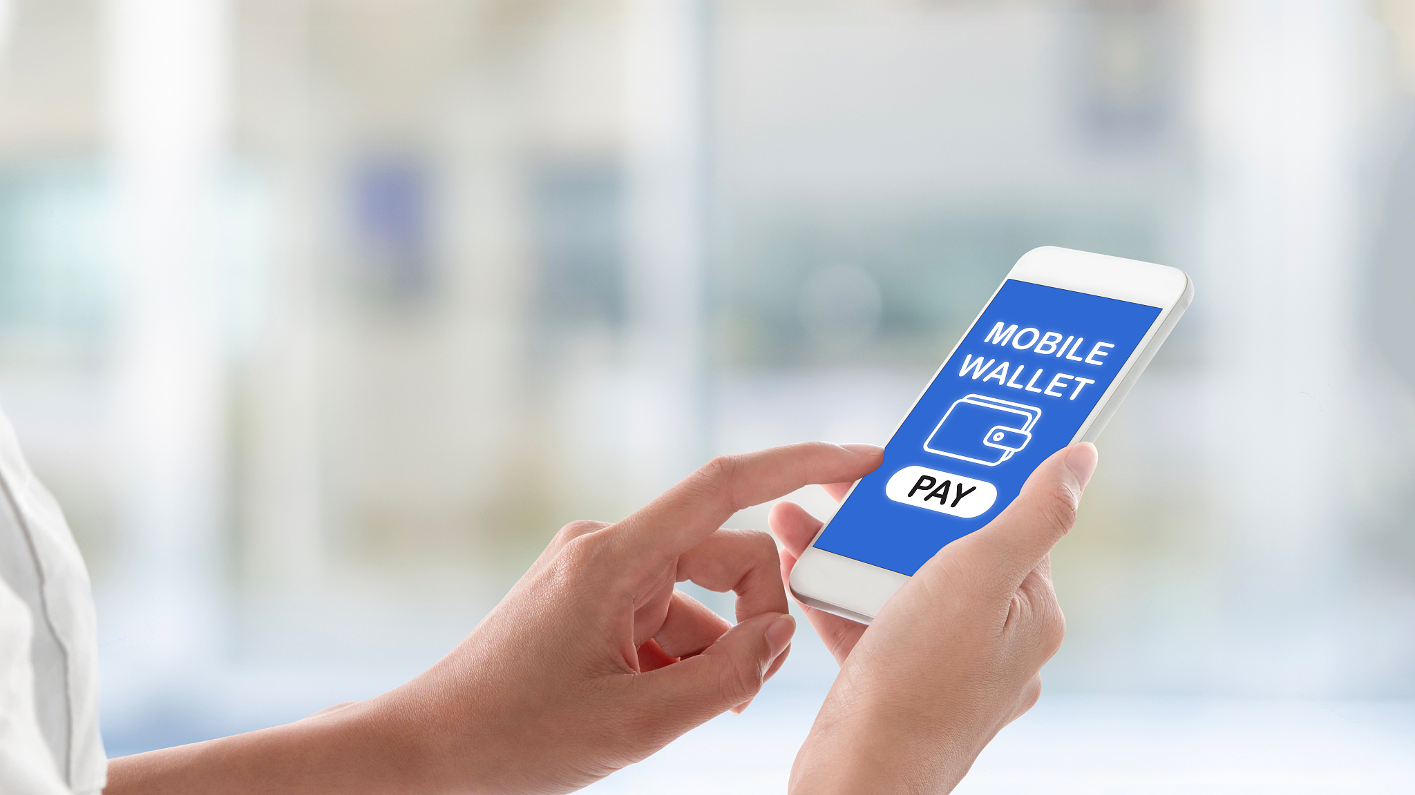 woman hands holding and using smartphone with payment screen, wa