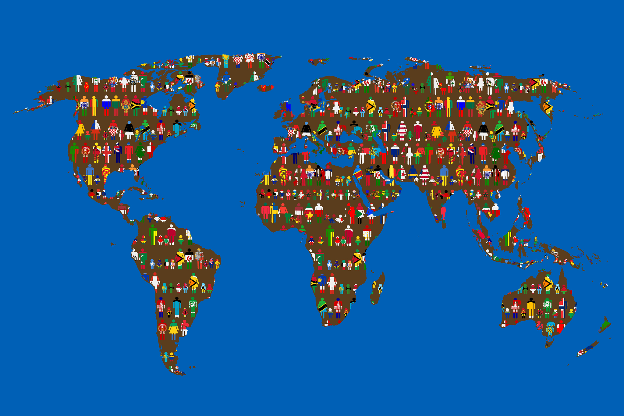 globalizing concept of world map with people made