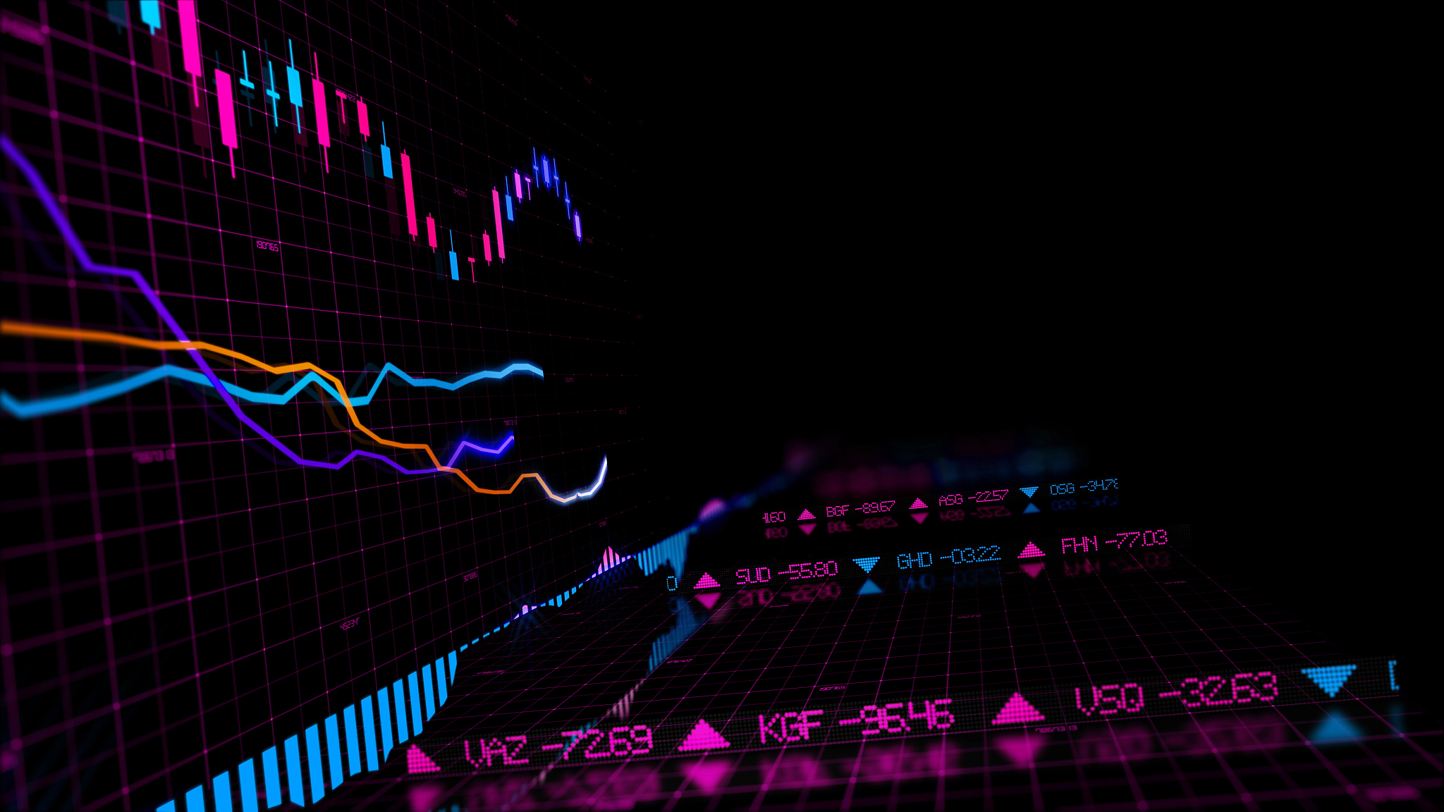 3d rendering of stock indexes in virtual space. economic growth,