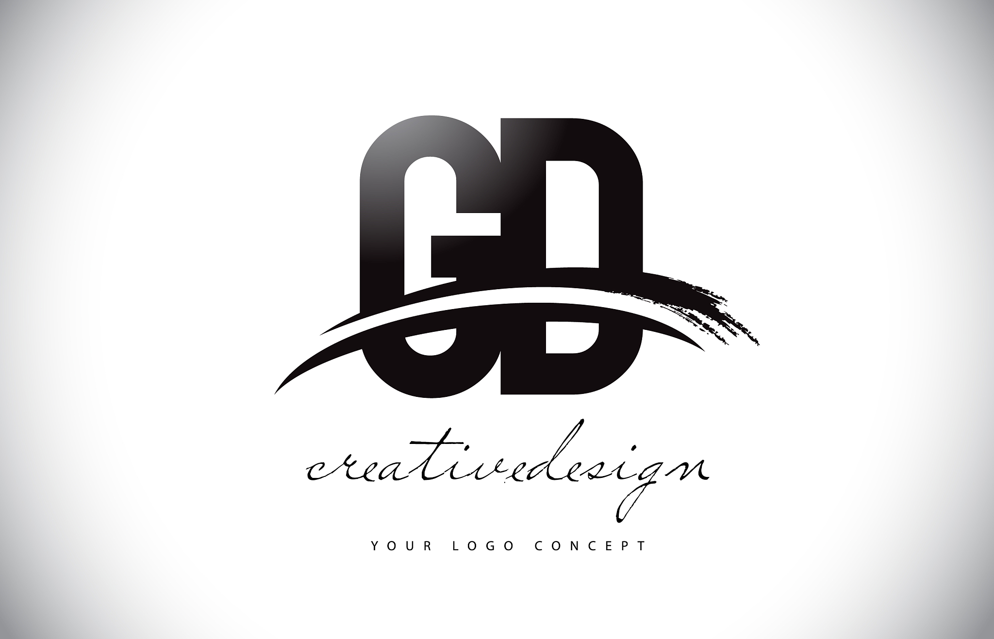 gd g d letter logo design with swoosh and black