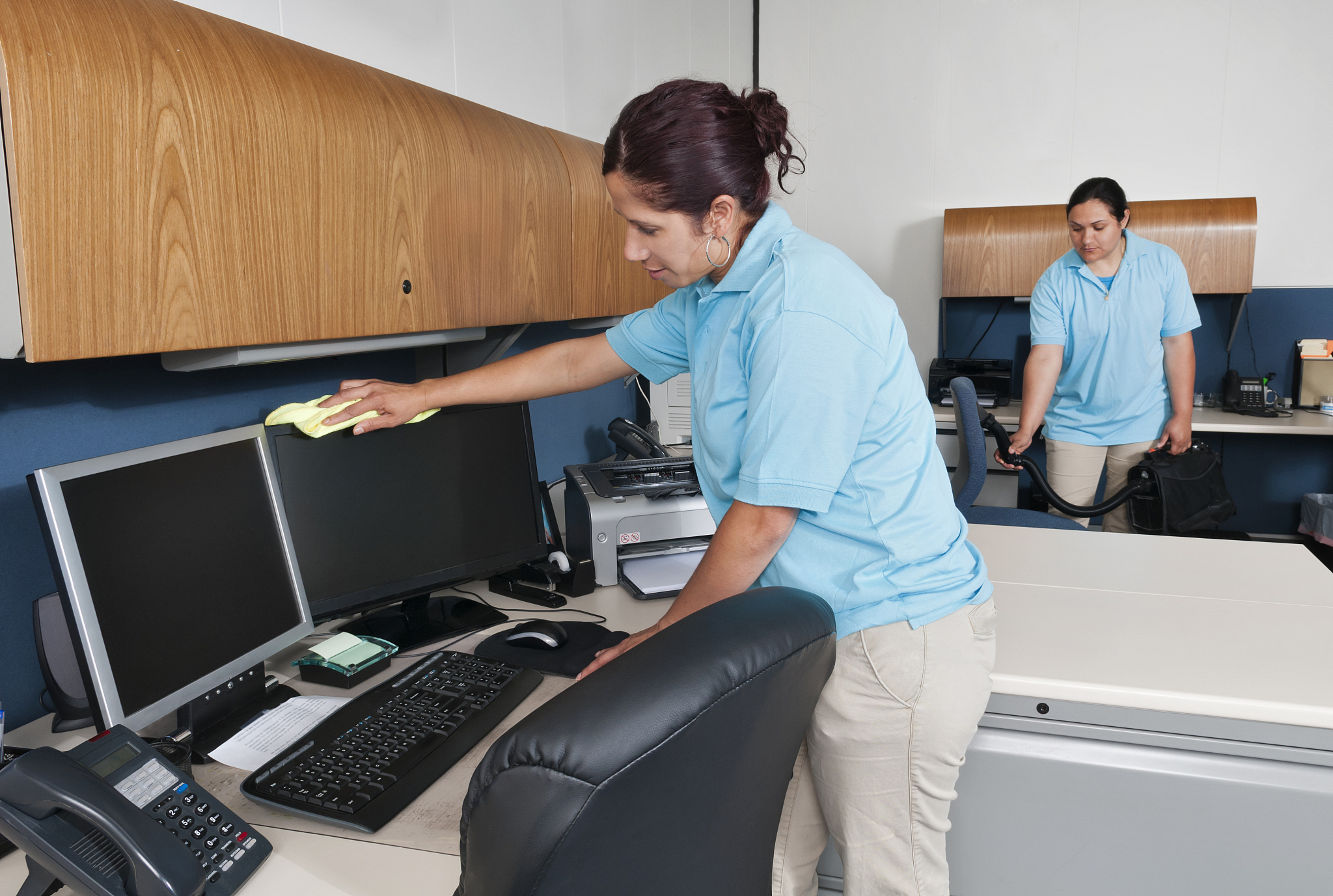 women cleaning an office