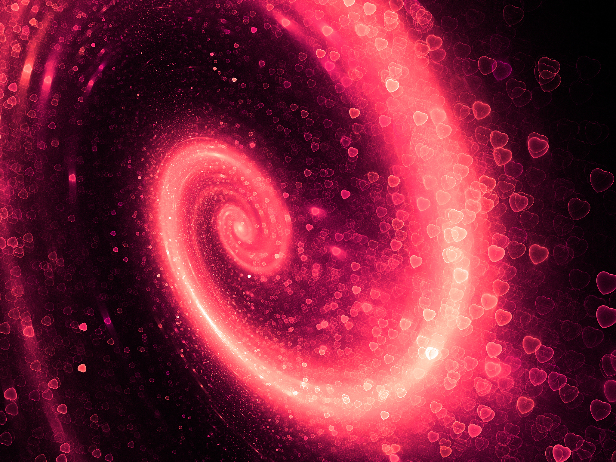 pink spiral galaxy with heart shape bokeh