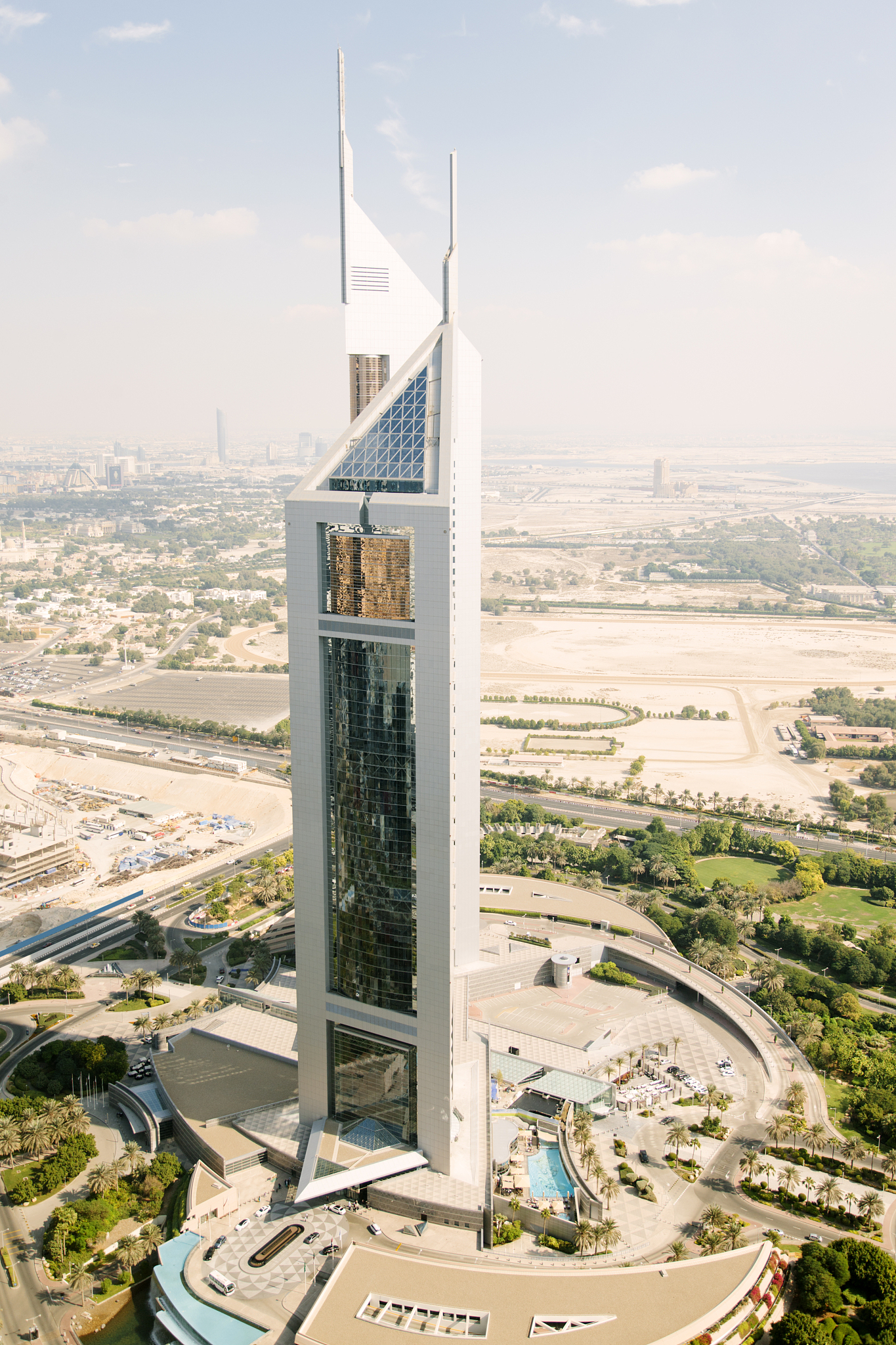 cityscape, emirates towers, skyscrapers, dubai street view scene