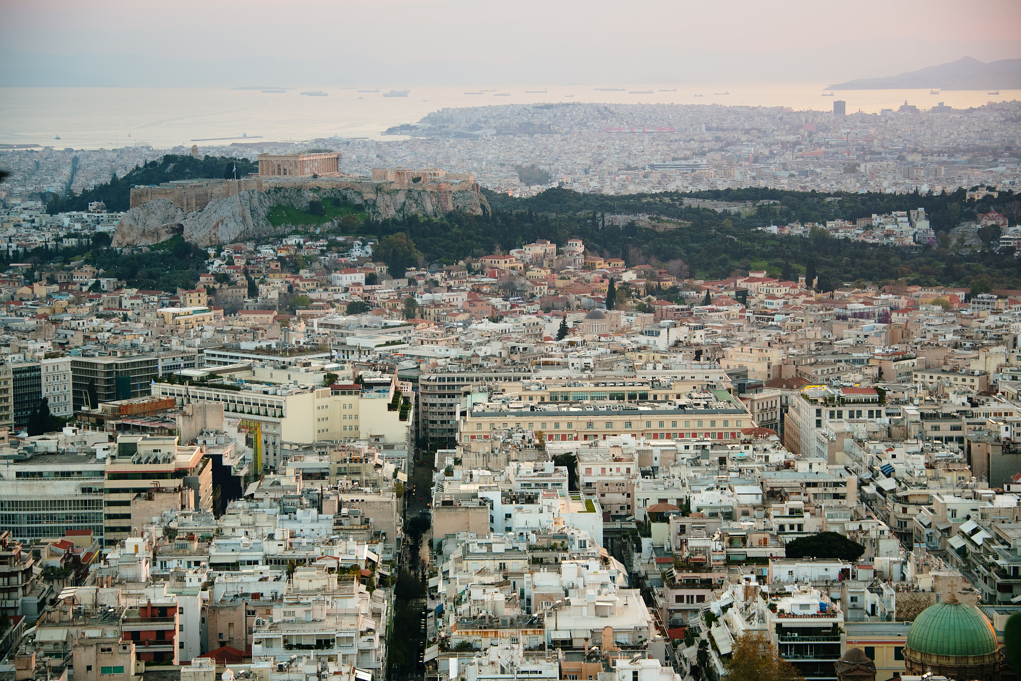 athens at sunset as seen from above