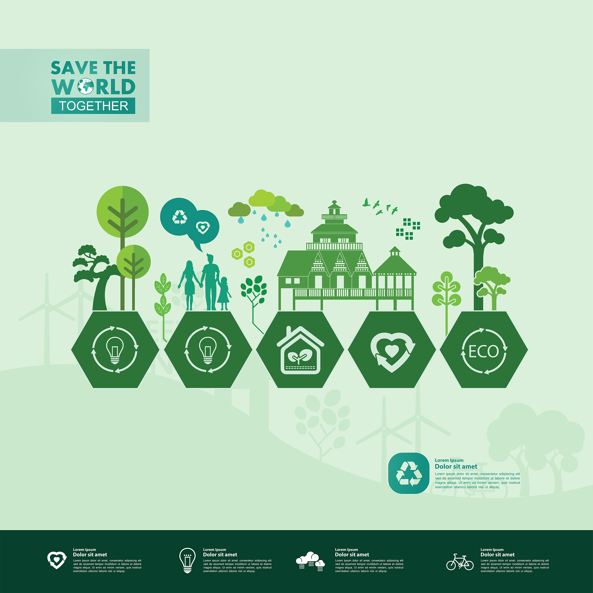 save the world together green ecology vector illustration.