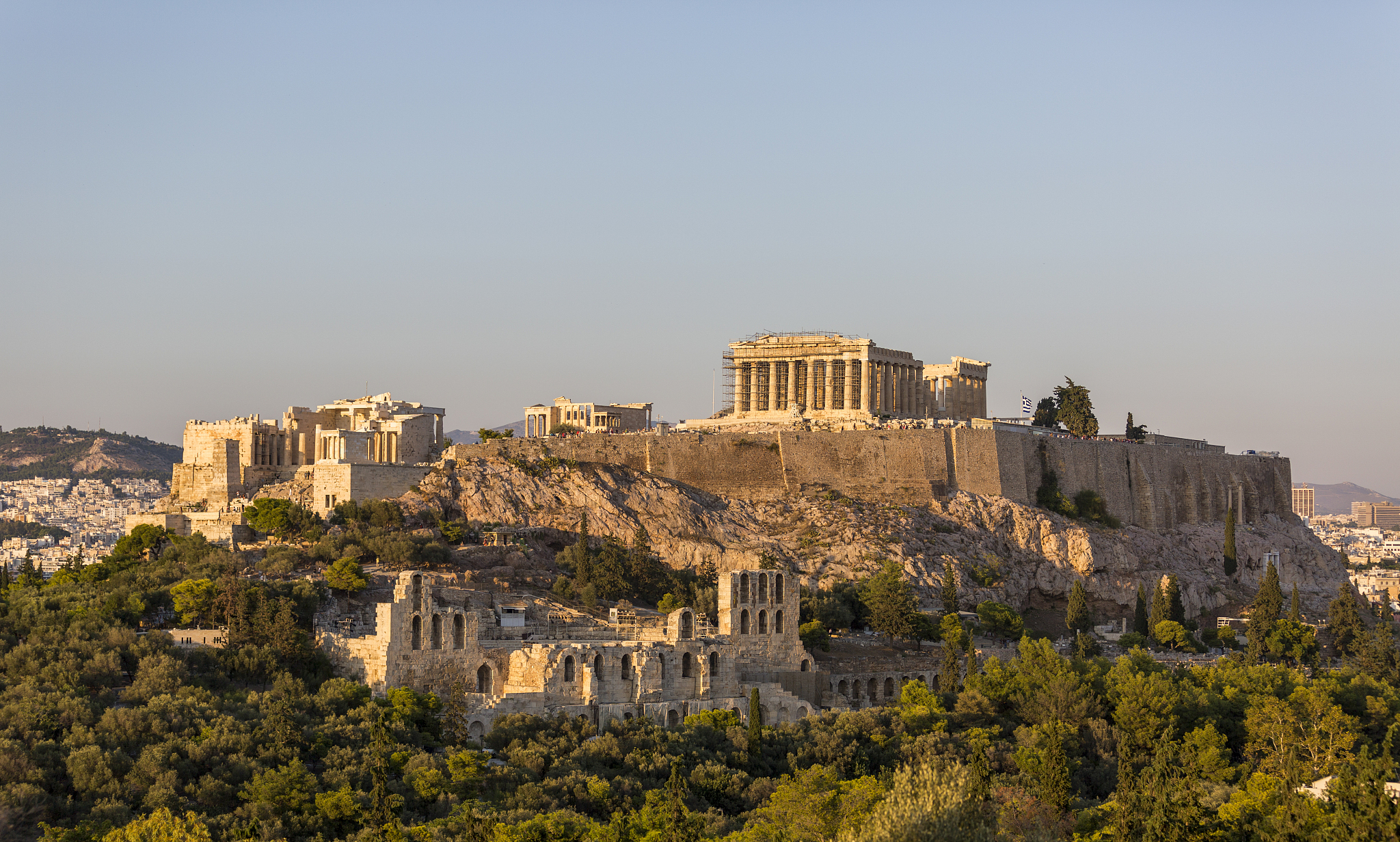 the acropolis of athens, seen from the hill of the muses