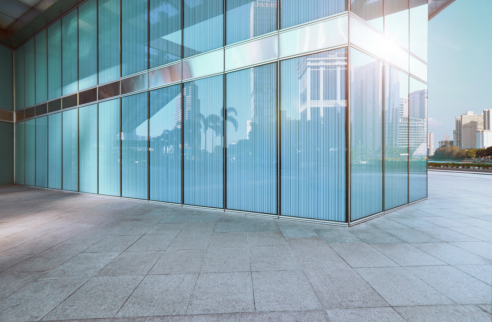 modern office building outdoor and empty pavement , kuala lumpur