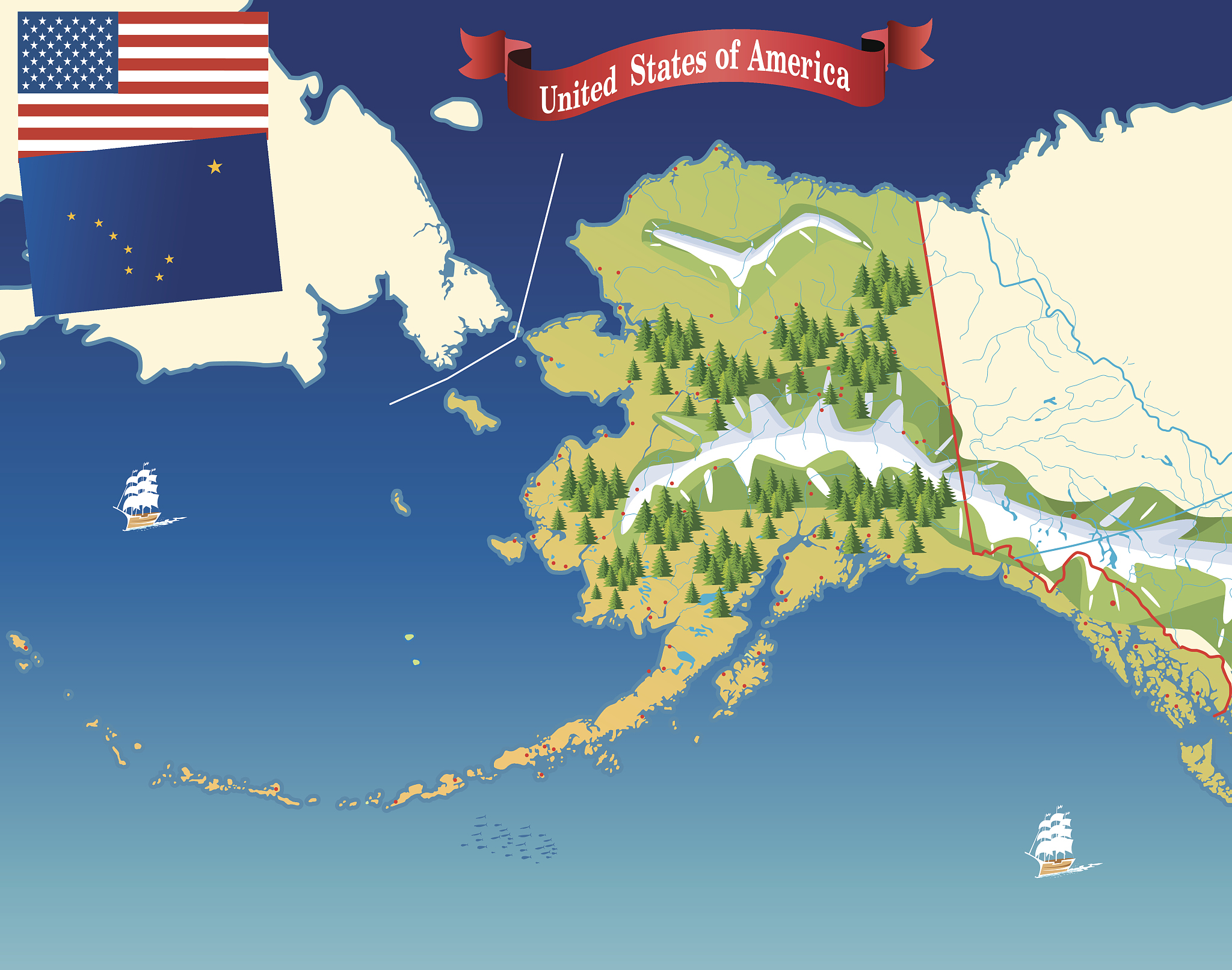 cartoon map of alaska