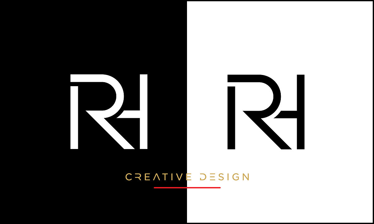 rh, hr字母字母抽象奢侈标志图标组合