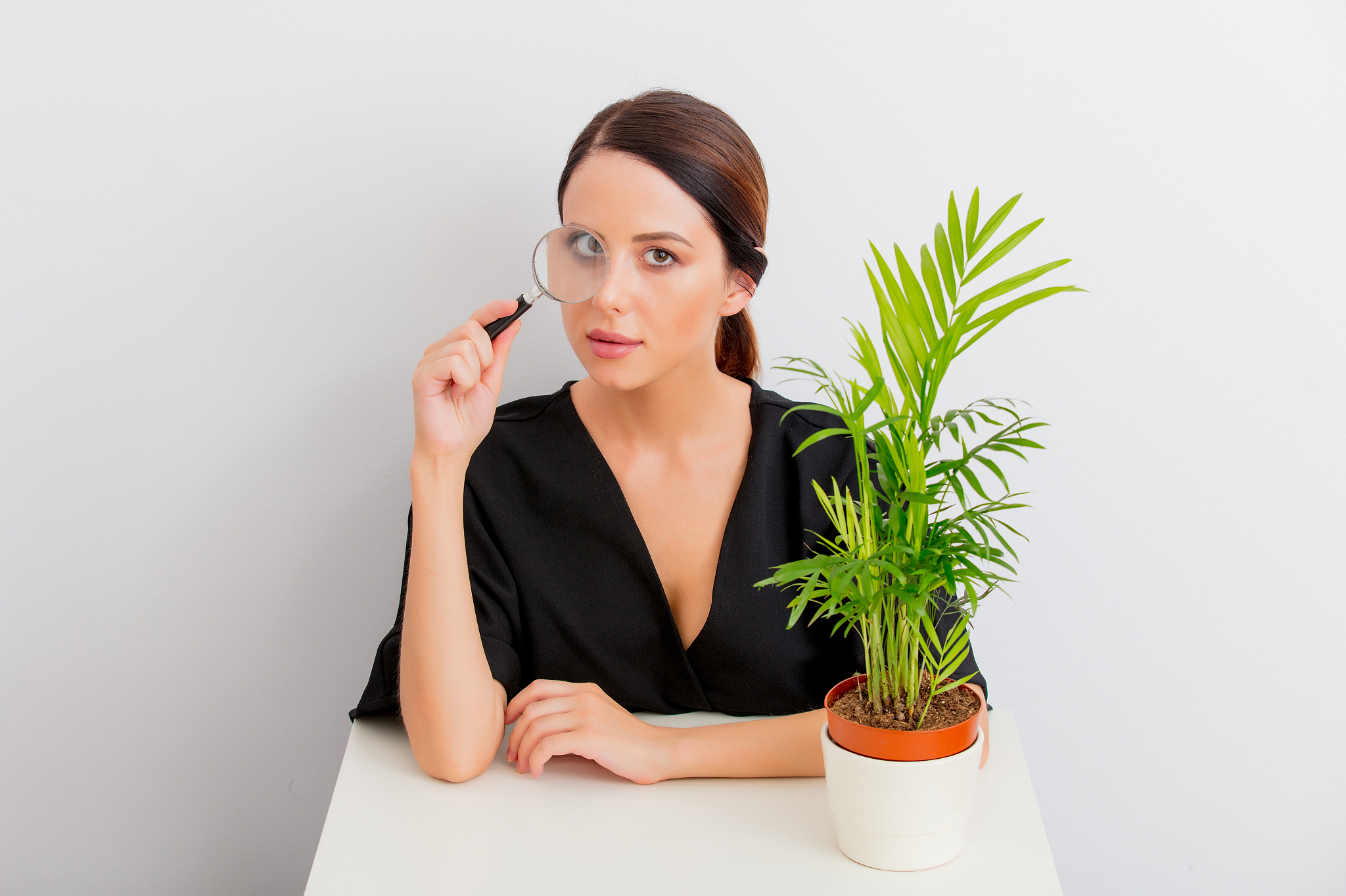 portrait of woman with palm in lagom style