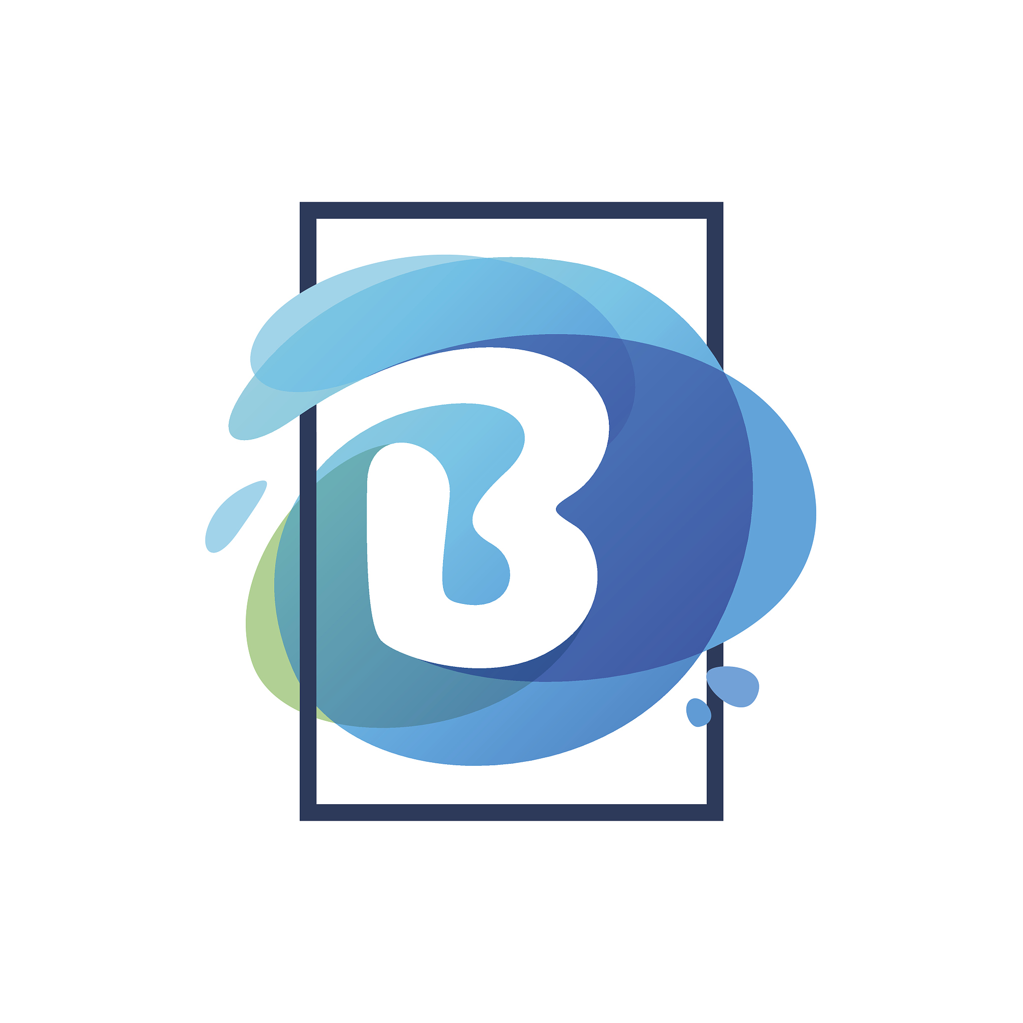 b letter icon in square frame at blue watercolor splash