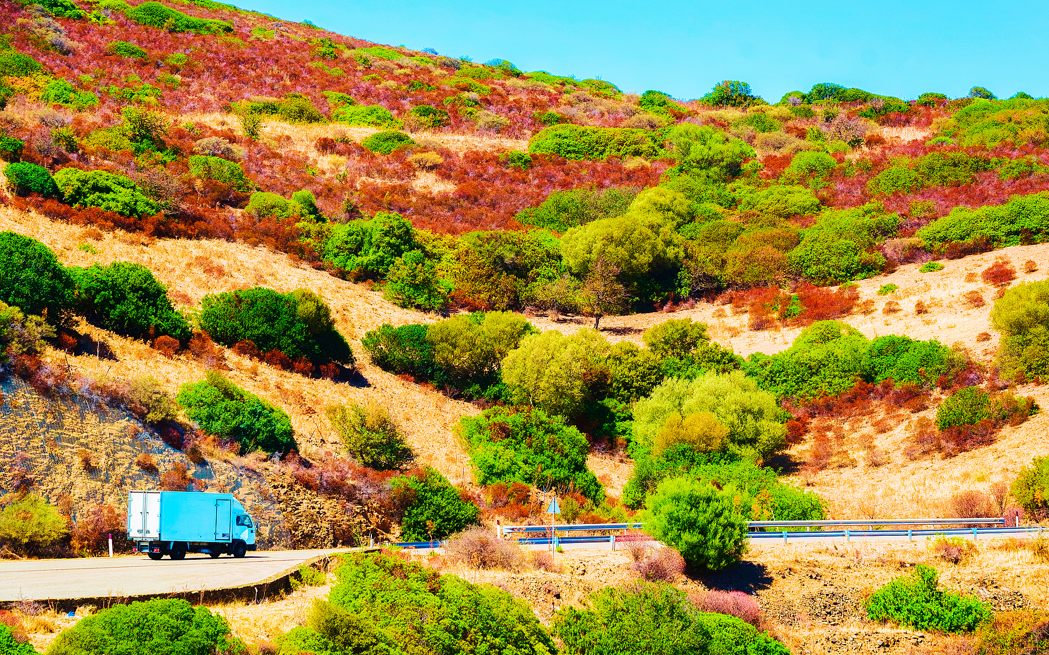 truck on beautiful road in teulada cagliari sardinia
