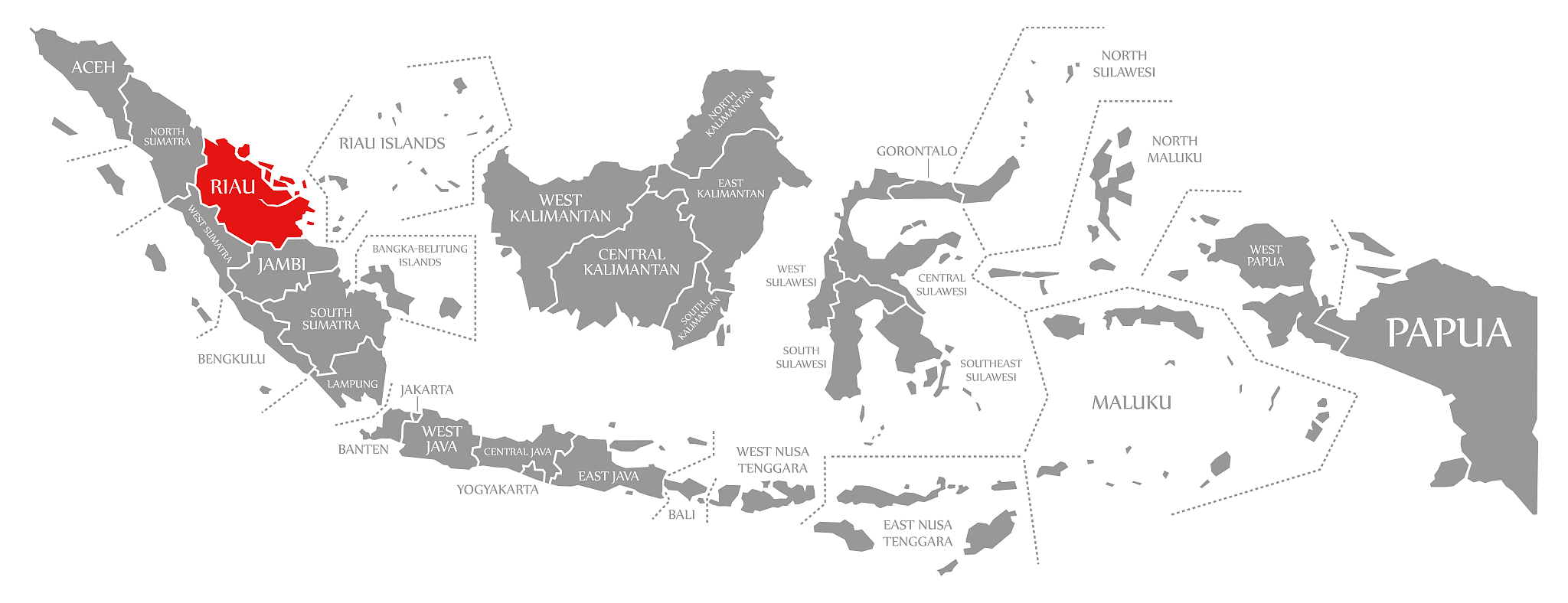 riau red highlighted in map of indonesia
