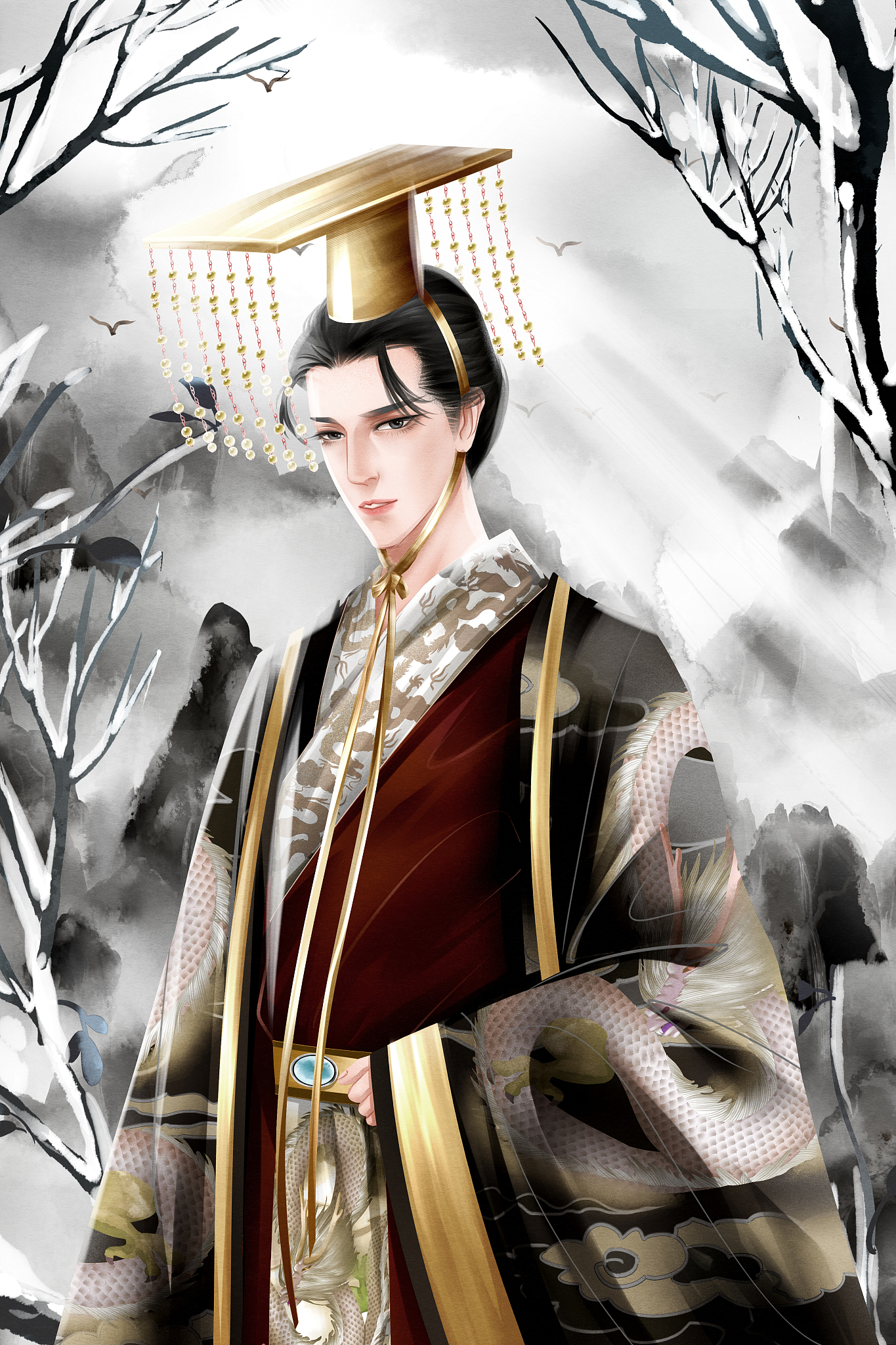 中国风古风汉朝皇帝插画