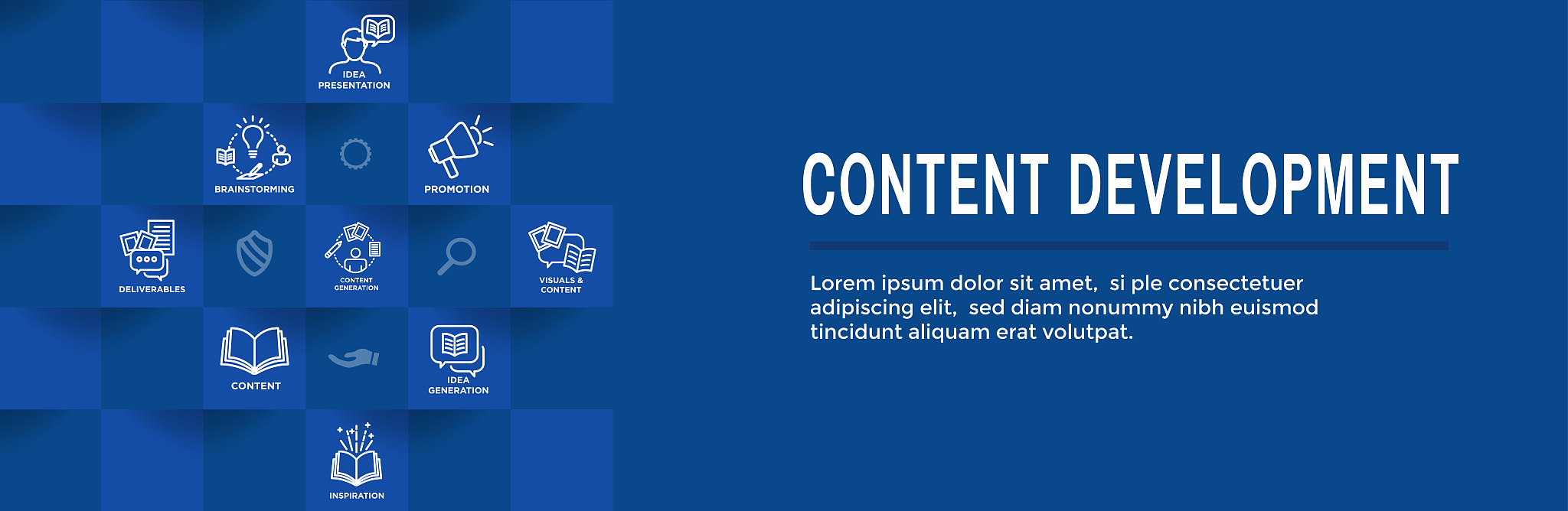 storytelling content development icon set - web header banner