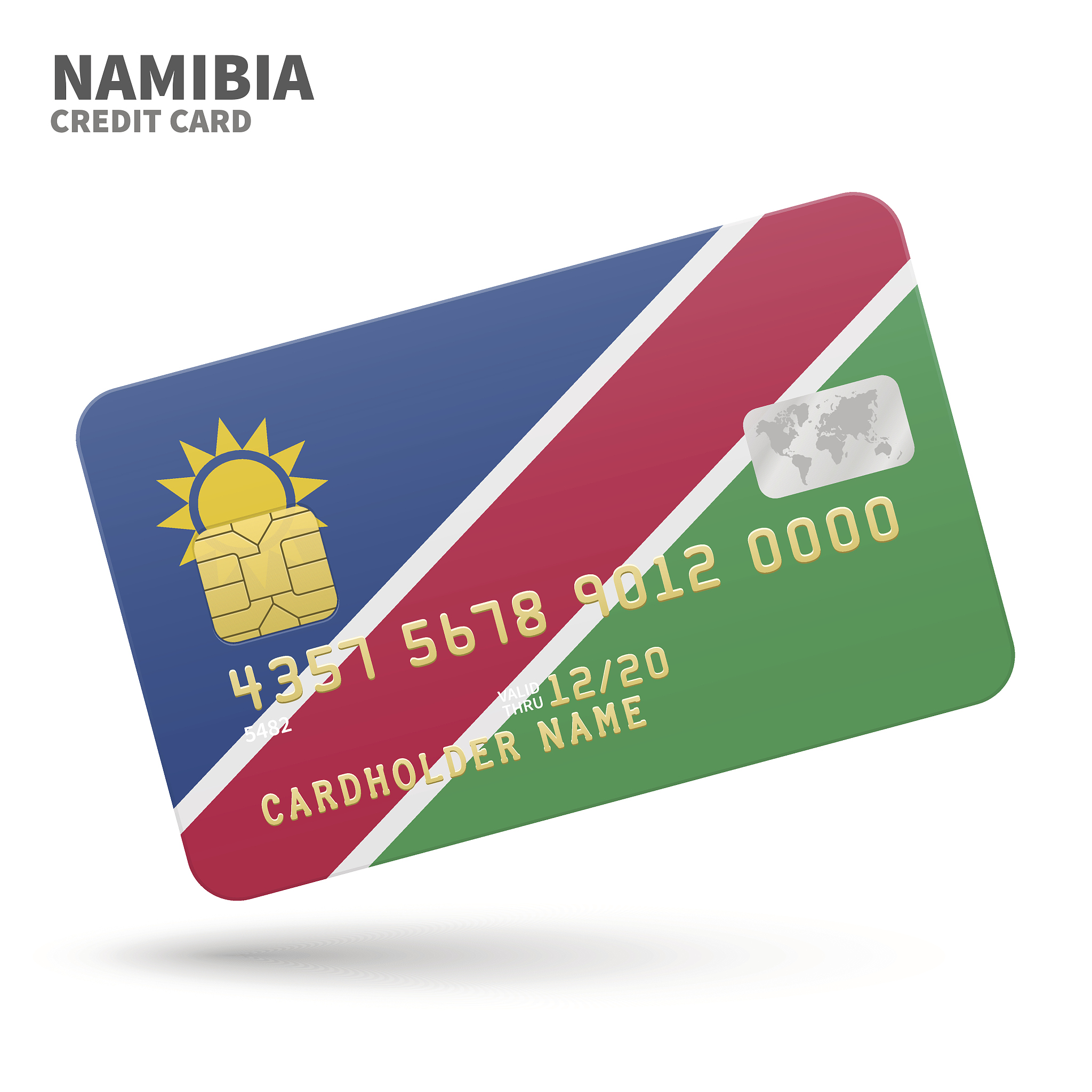 credit card with namibia flag background for bank, presentations